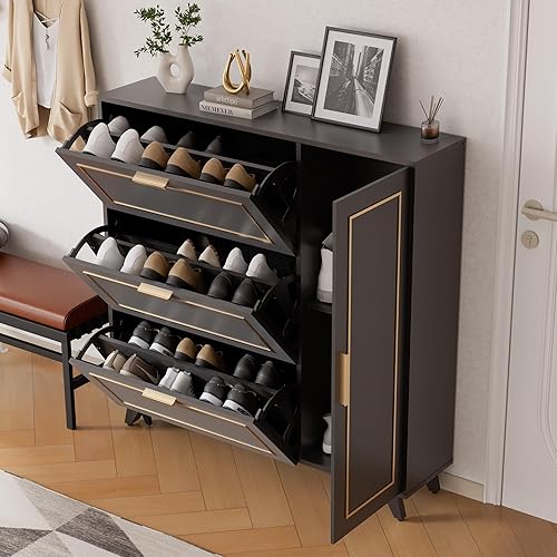 Miniatura 5 de Cozy Castle Armario estrecho para zapatos, armario de almacenamiento oculto independiente con 3 cajones abatibles y armario cerrado para puerta,
