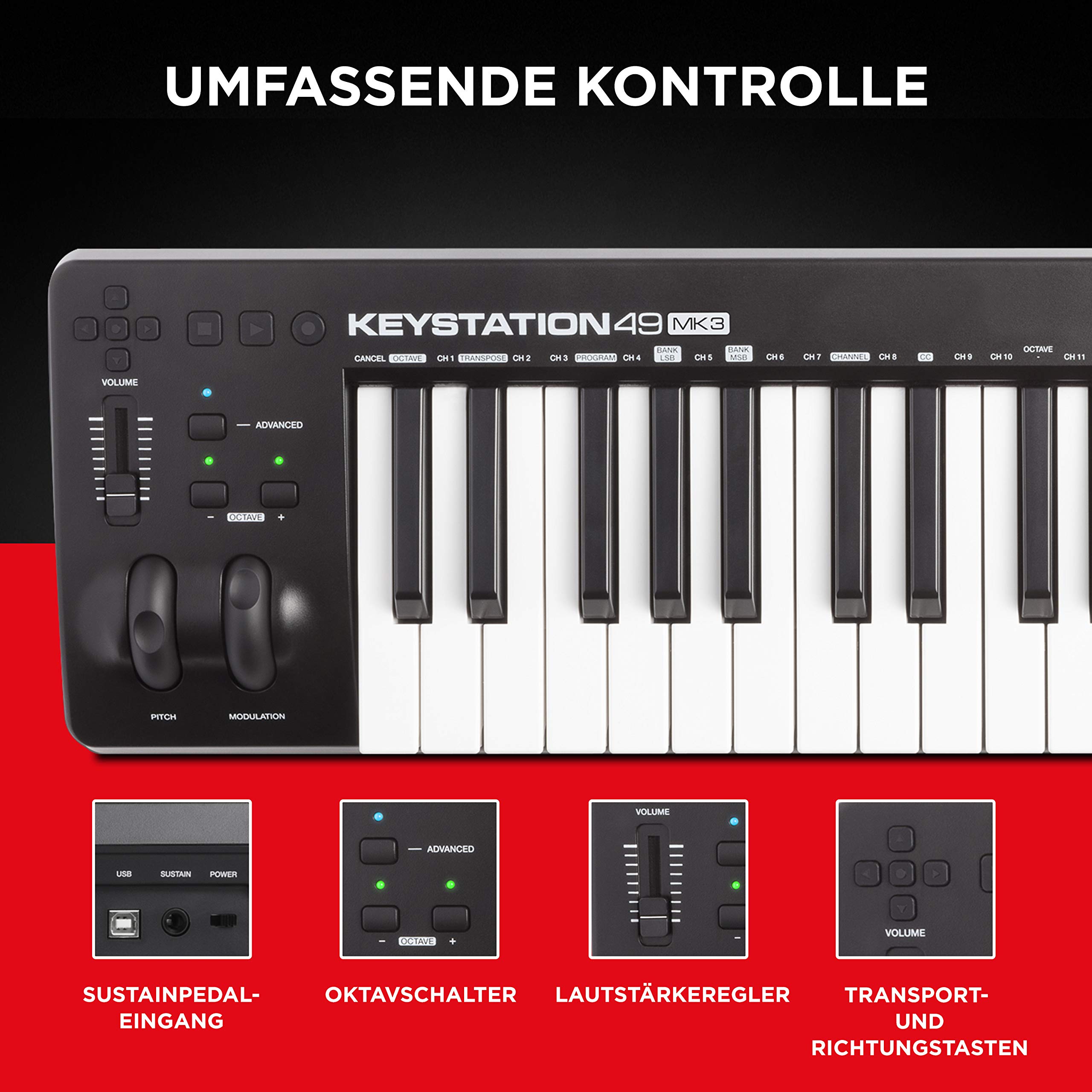 M-Audio Keystation 49MK3 + SP-2 - MIDI Keyboard Controller mit 49 Tasten, zuweisbaren Reglern, Pitch/ Modulation Rädern + Universal Sustain Pedal mit Piano Style Action