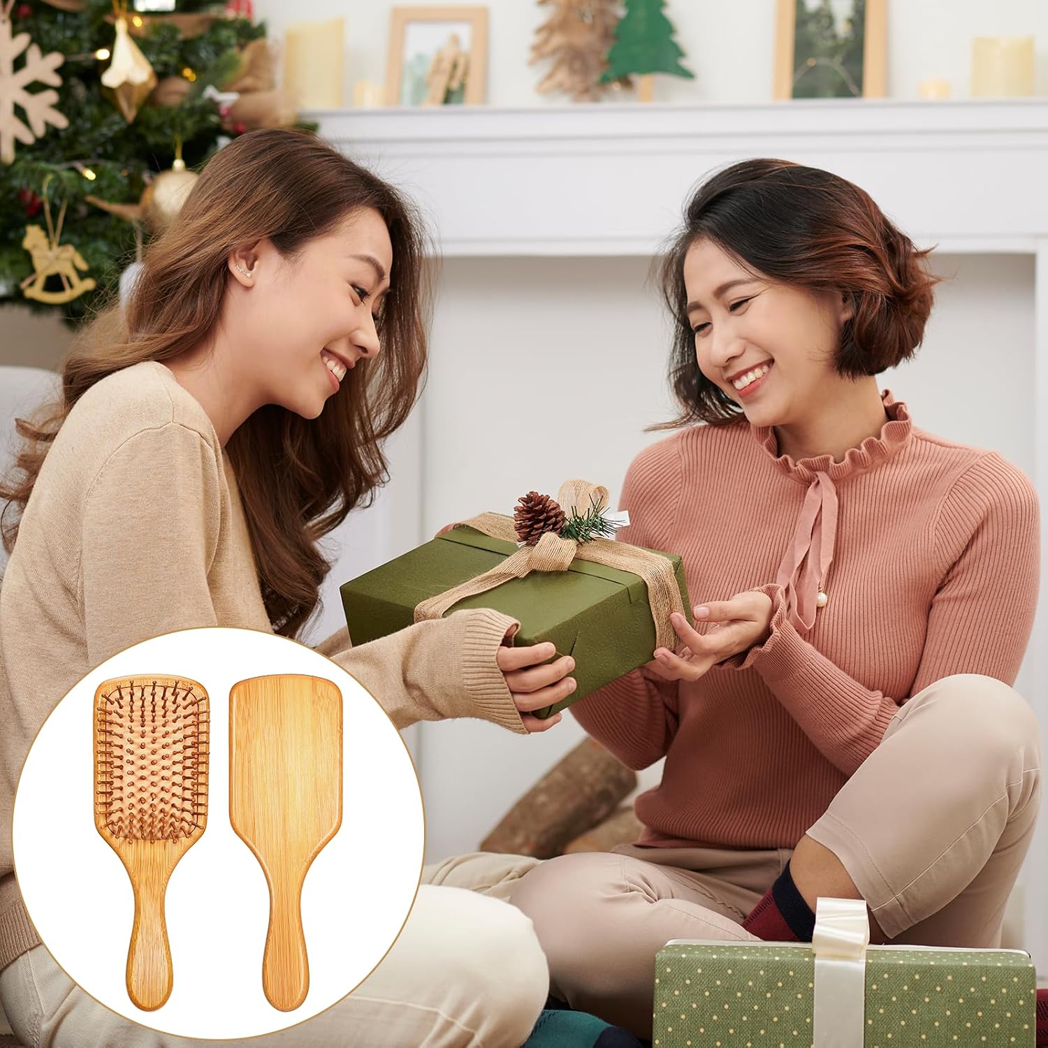 12 Pcs Bamboo Hair Brushes Bulk Wooden Paddle Brush for Women, Round-tipped Bamboo Bristles, Stimulates Scalp for Hair Growth, Natural Scalp Massage Anti Static Hairbrush, 9.65'' X 3.35''