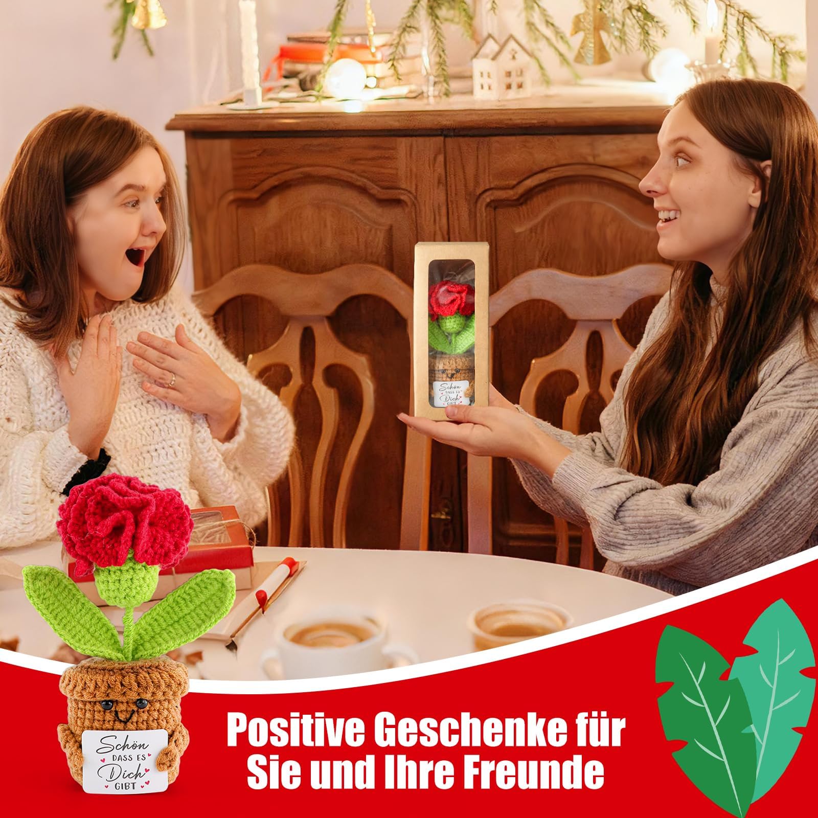 Bambola di garofano lavorata a maglia, regalo per donne, decorazione floreale fatta a mano, con portachiavi "Schön dass Es Dich Gibt", regalo di ringraziamento per mamma, fidanzata, collega, per