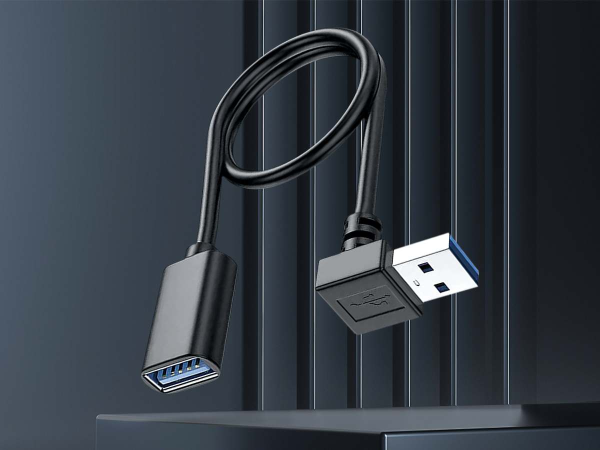 Cavo Prolunga USB 3.0 Angolo Retto, Cavo Dati USB Maschio a Femmina da 30 cm, Adattatore U-SB da 90 Gradi con Contatti Placcati oro per Unità Flash U-SB, Disco Rigido (Angolo Retto