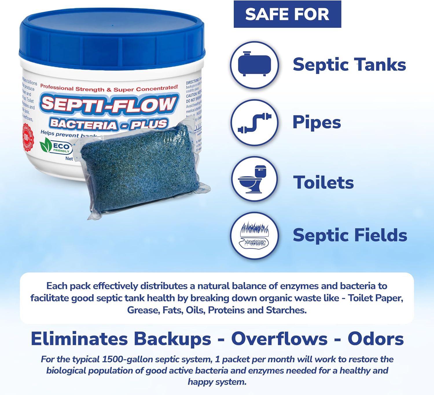 Septic Tank Treatment Enzyme Pods, Made in USA - 1 Year Supply