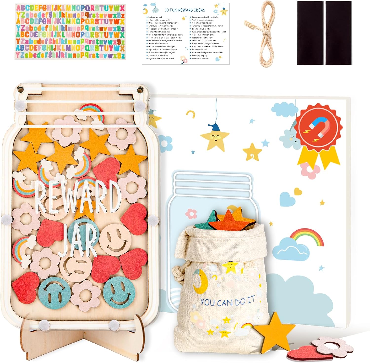 Magnetic Star Reward Jar for Kids, Personalized Smiley Face Reward System for Behavior Management at School Classroom Home Wooden Flower Jar for Toddlers Students Magnetic Star Reward Jar for Kids, Personalized Smiley Face Reward System for Behavior Management at School Classroom Home Wooden Flower Jar for Toddlers Students