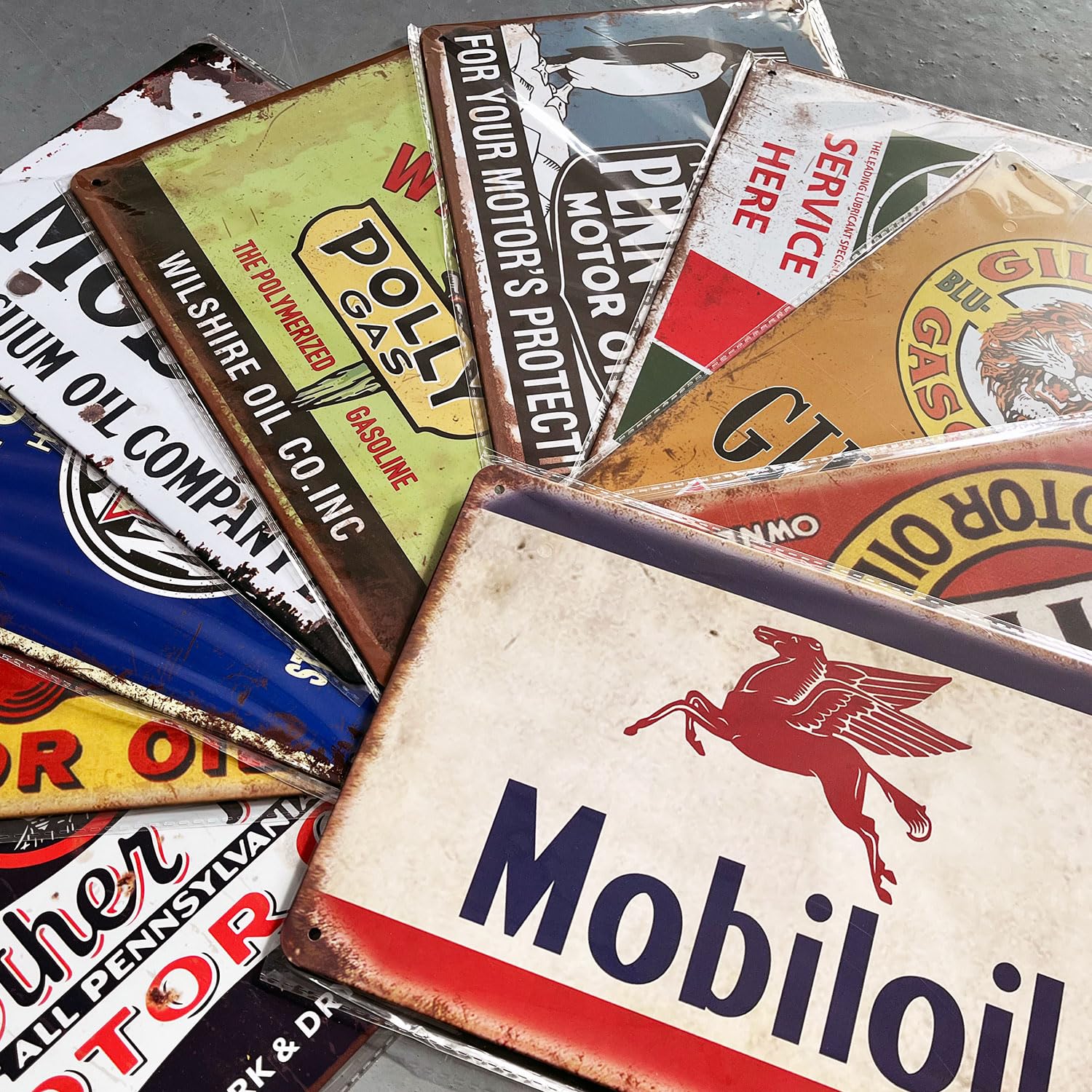 Cartel de metal con texto en inglés "Tin Signs reproduced Vintage Gas Oil Retro Advert" para garaje hombre cueva bar cocina, 8x12 pulgadas (24 piezas)