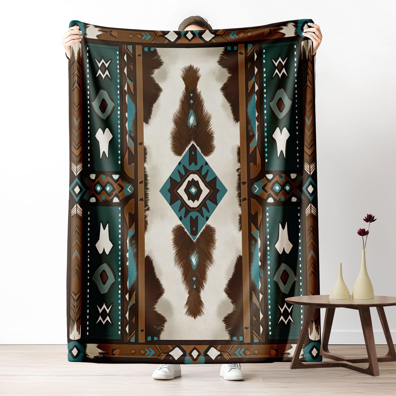 Aztèque Navajo Style Ethnique, Couverture Plaid 200x220 | Couverture Polaire Flanelle Moelleuse, Plaid Amérindien Sud Ouest Indien Jeté de Canapé, Canapé Grande Taille