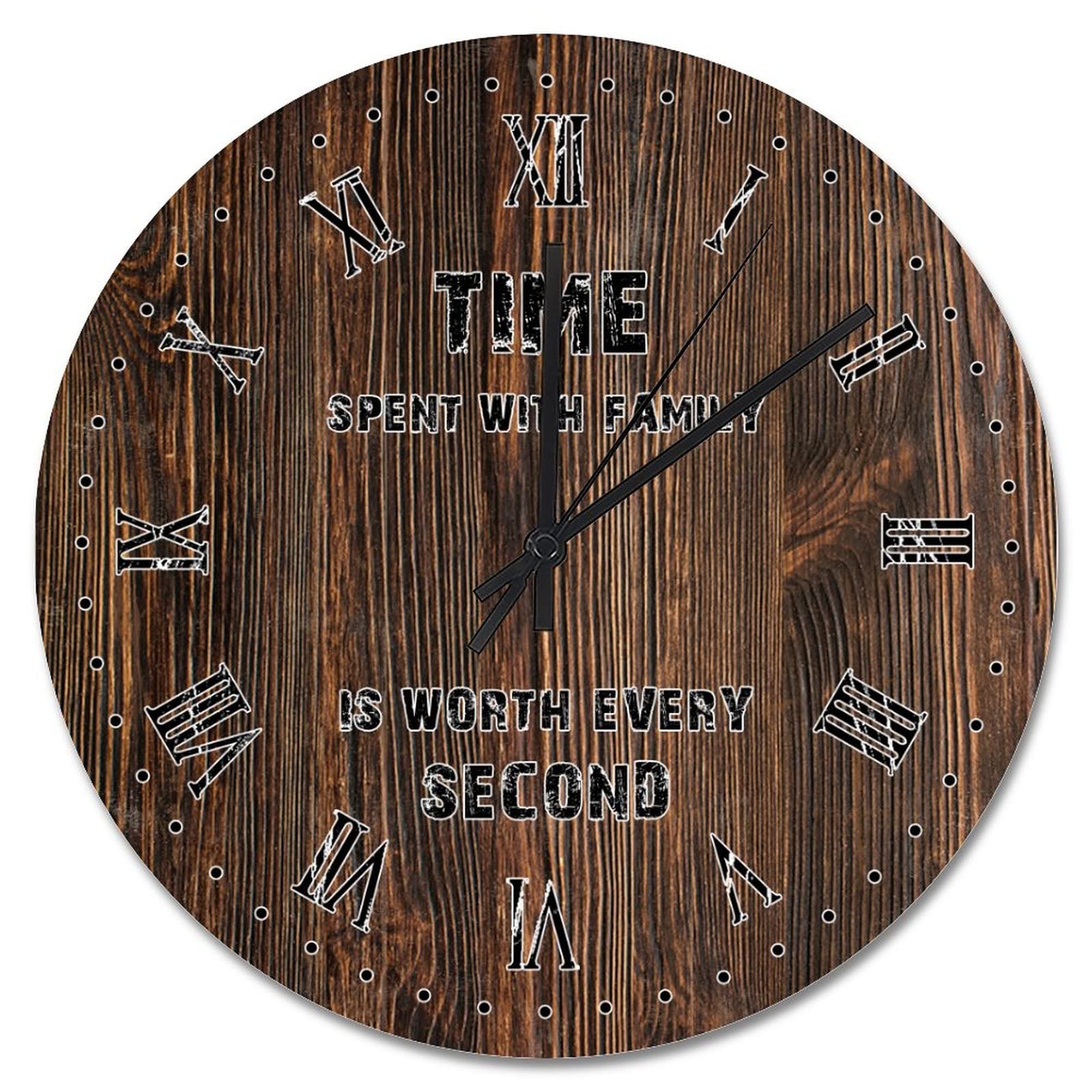 Horloge marron en bois patiné de 38 cm pour décoration de salon