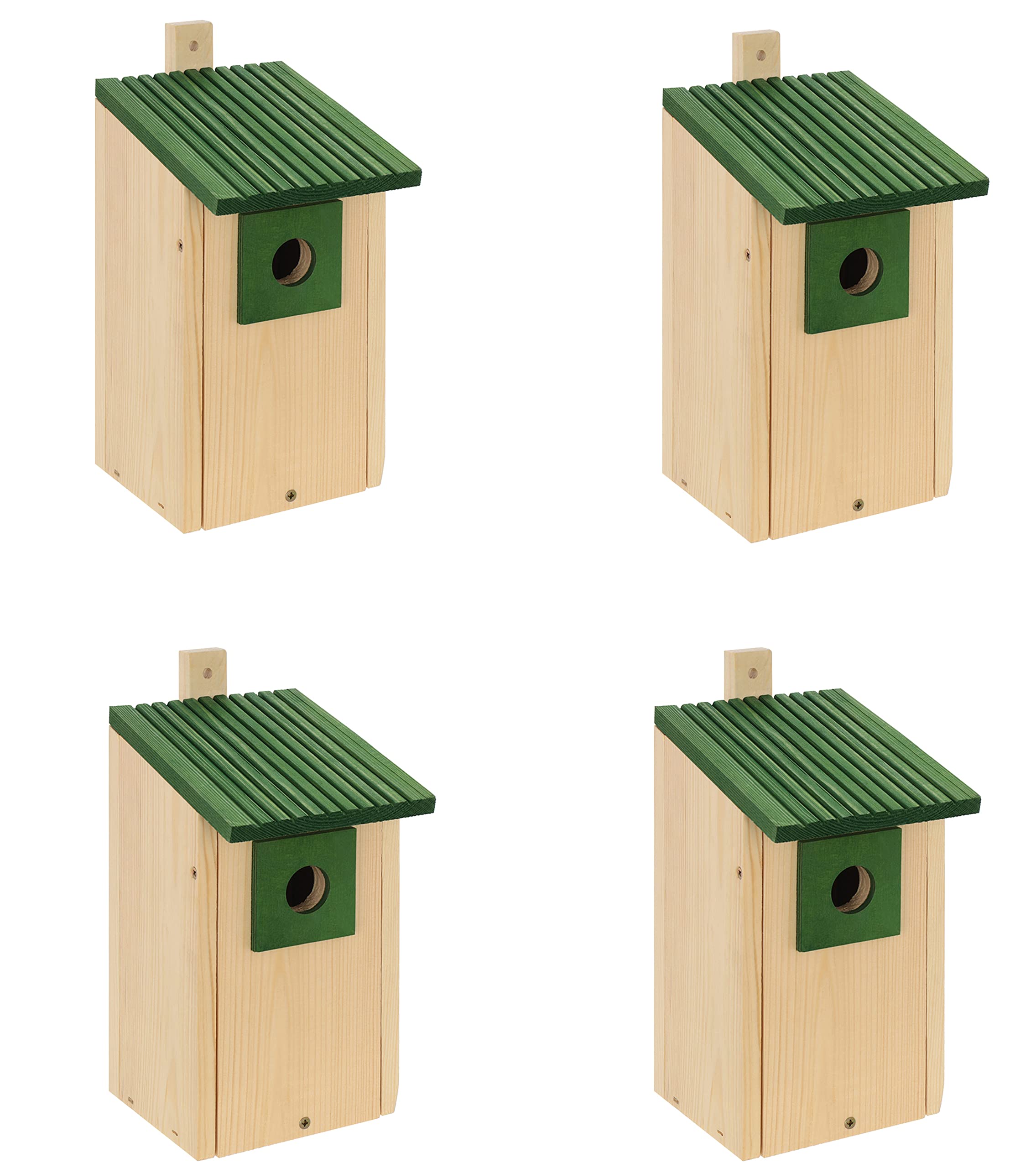 Nistkasten B20-NPx4 - Juego de nidos de madera, Casitas para Pájaros, Madera Natural, Resistente a la Intemperie, Construcción de Madera Maciza, Decoración de Jardín, Verde