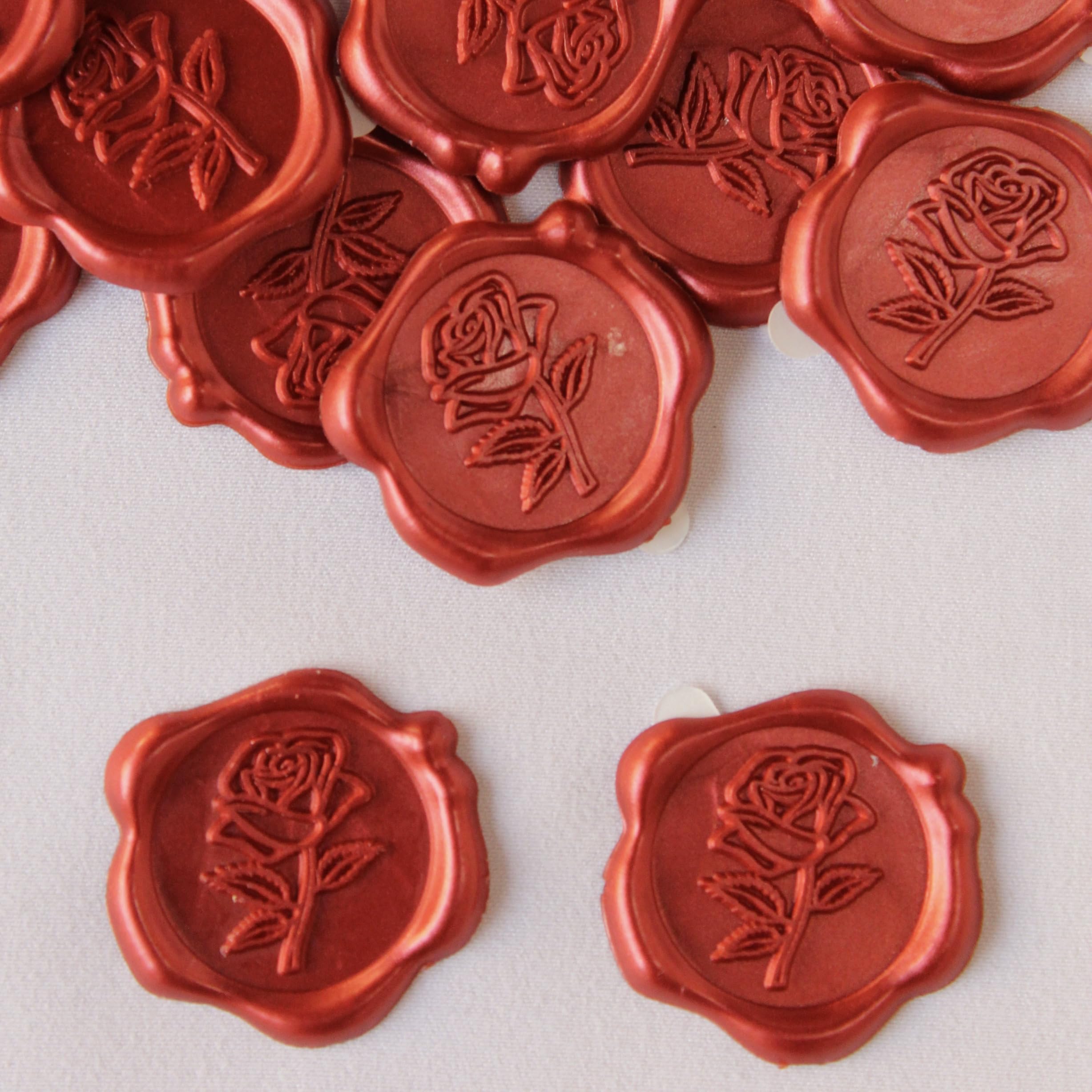 Pilloze 25 Pcs Wax Seal Stickers - Red Rose Envelope Stickers, Self- Adhesive Rose Wax Seals Perfect for Envelope, Easy to Use with Good Adhesion