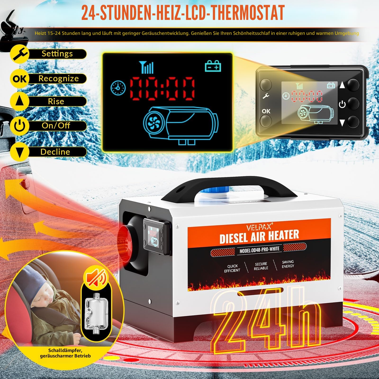 8 kW Dieselheizung,12V/24V DC & 110V /240V AC Diesel Standheizung,mit Fernbedienung & Anzeigebildschirm,Standheizung Diesel, für LKW, Transporter, Wohnmobil