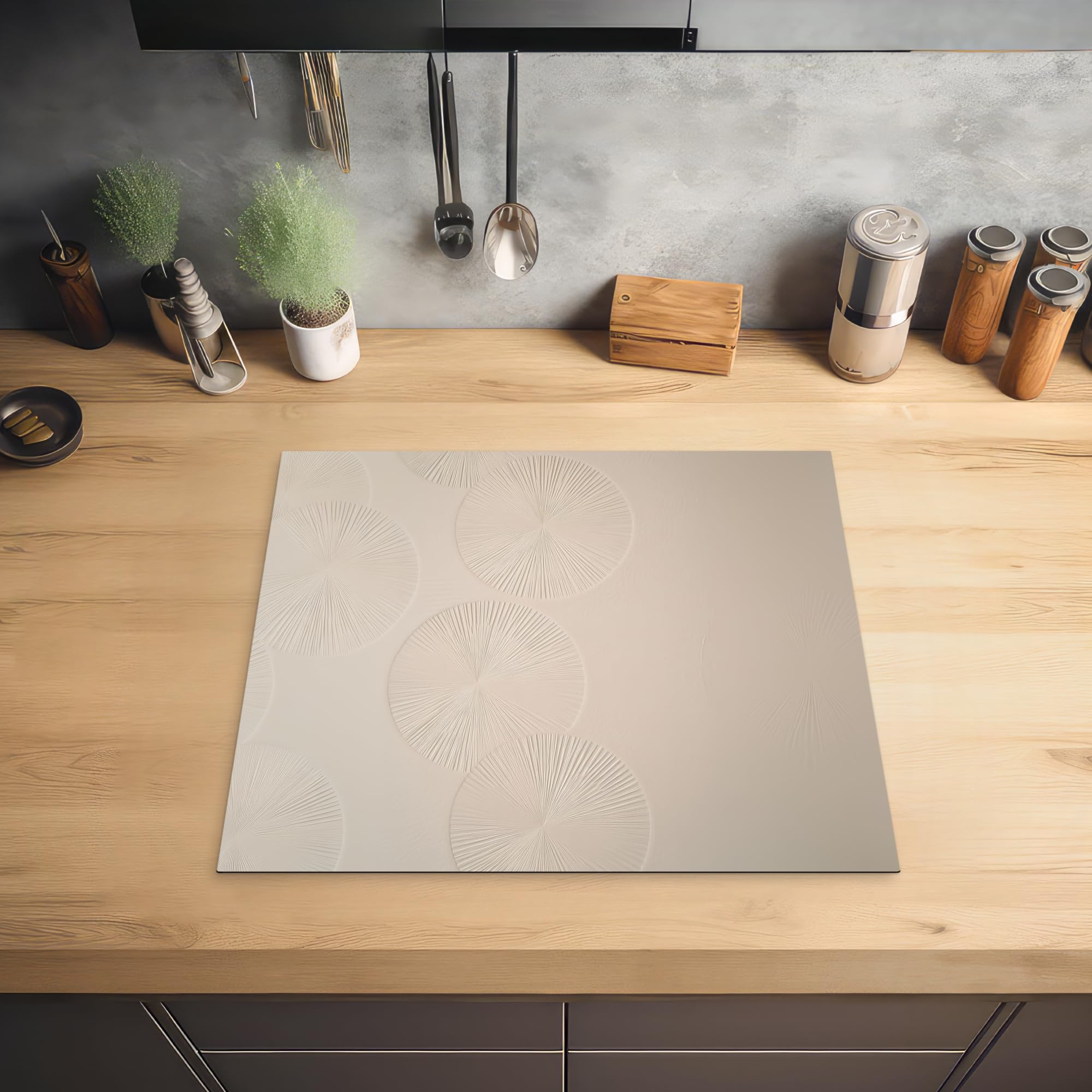 KitchenYeah© Protector Vitroceramica 60x52 cm Tapa para induccion Placa Encimera Cubre de Protectora Cocina Japandi - Beige - Moderno