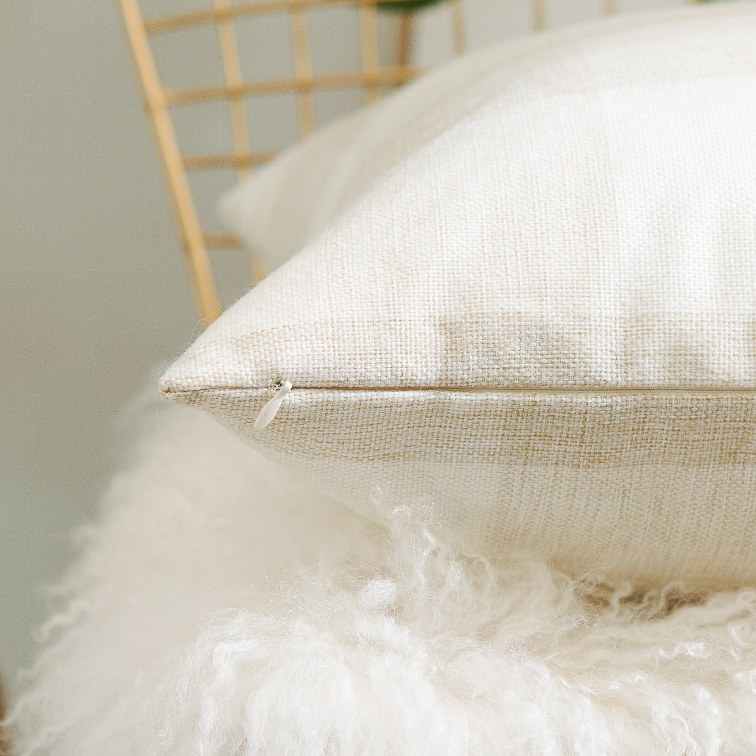 Home Brilliant Beige Cushion Covers Checker Plaid - Image 3