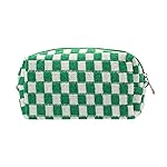 PAZIMIIK Checkered Makeup Bag for Purse Portable Zipper Make Up Pouch Small Cosmetic Case for Travel Accessories (Green)