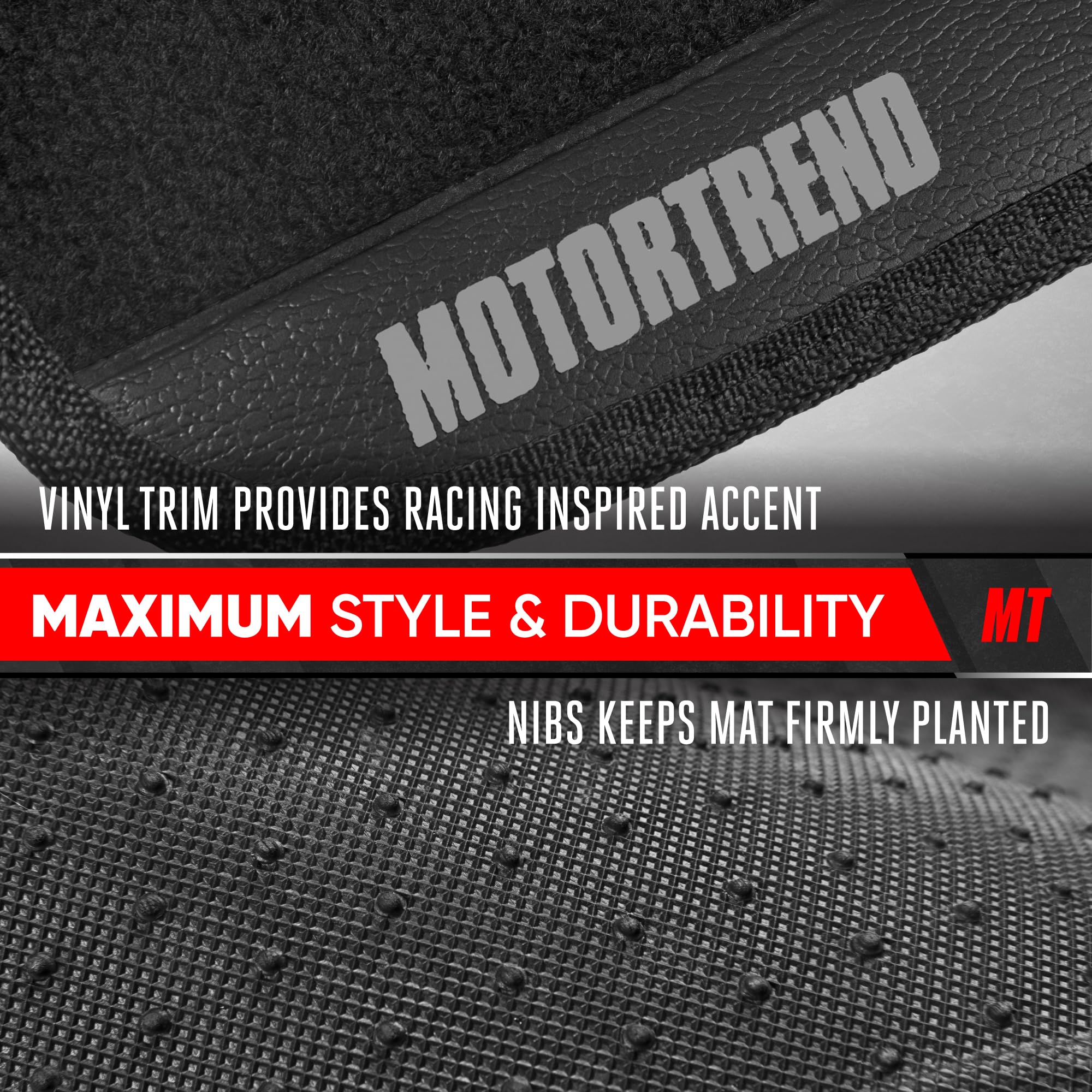 Motor Trend SpeedSeries Carpet Floor Mats Set - Universal Fit for Cars Trucks SUVs Vans Trim Racing Design — view 5