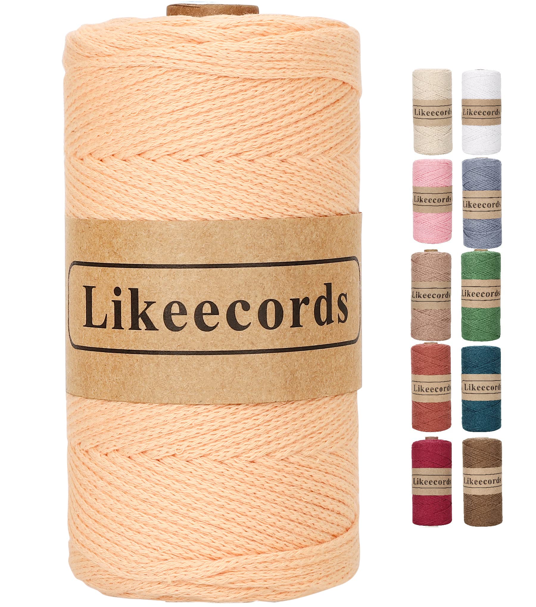 Likeecords 100% Cotton Crochet Bag Cord 2mm 170m Macrame Cord 2mm Crochet Thread Macrame Rope Gift for Knitter （Pink-Orange）