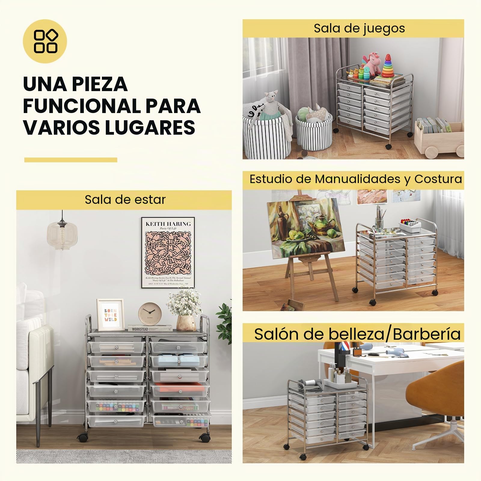 GIANTEX Carro de Almacenamiento con 12 Cajones Plásticos, Cajonera con 4 Ruedas 360°, 2 Bloqueables, 64 x 38 x 62 cm, Carrito Auxiliar para Salón, Cocina, Baño (Transparente)
