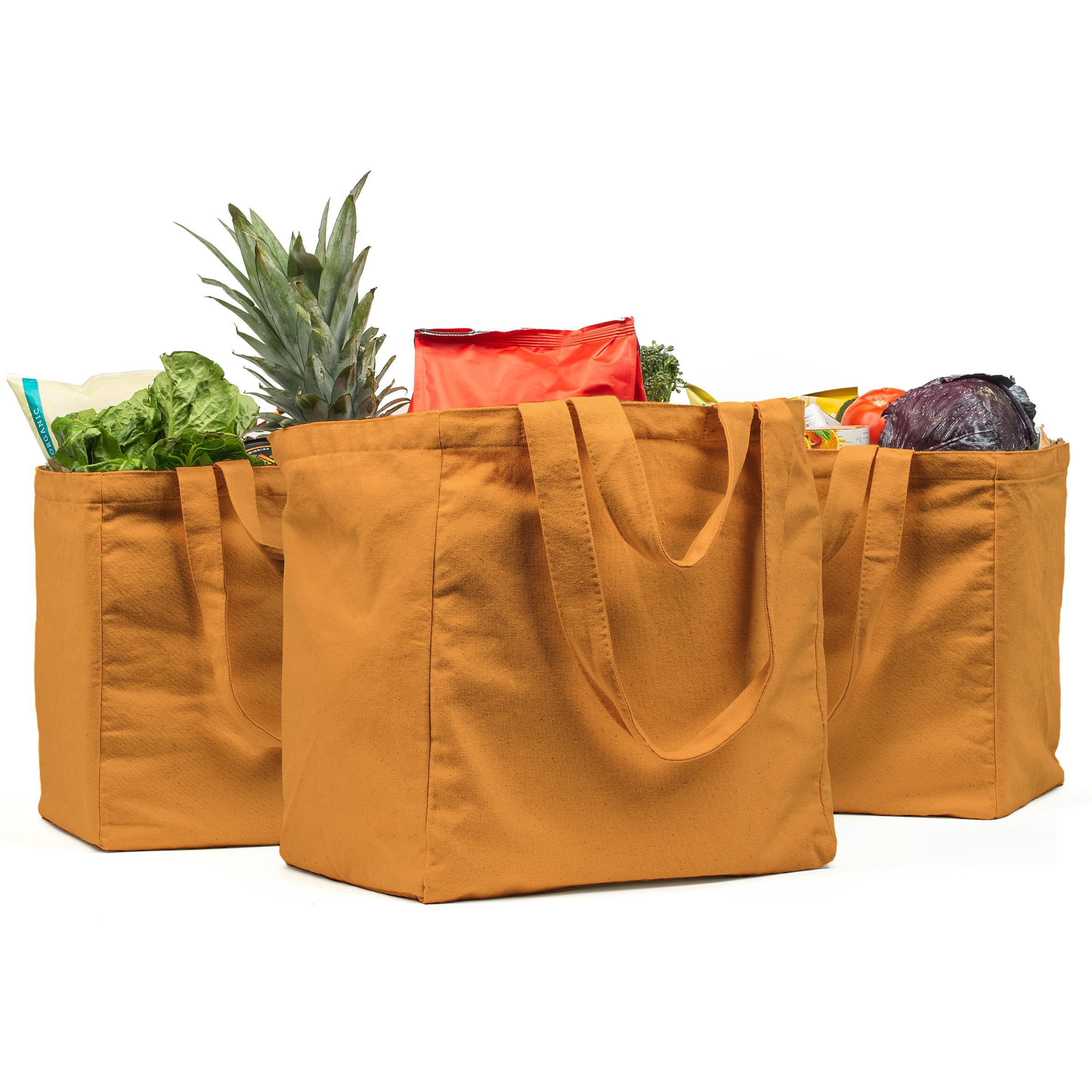 VeraMia Juego de 3 bolsas de lona XL con bolsillos reales, correa larga para el hombro y asa corta, resistente, plegable, lavable