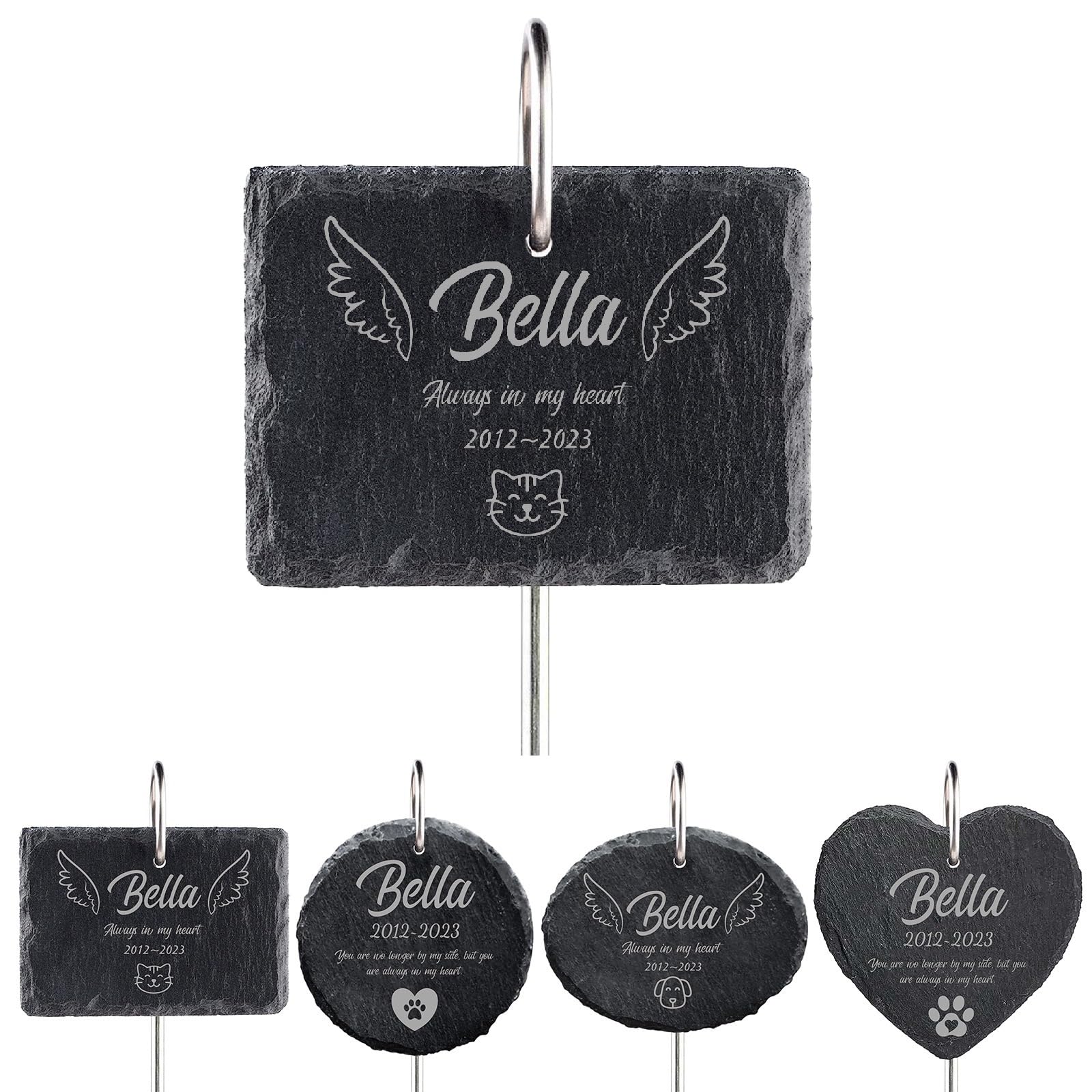 papasgix Personalised Pet Memorial Plaques for Garden Dog Cat Memorial Gifts Engraved Plaques for Graves Custom Pet Memorial Stones (Hook+Grey Rectangle)