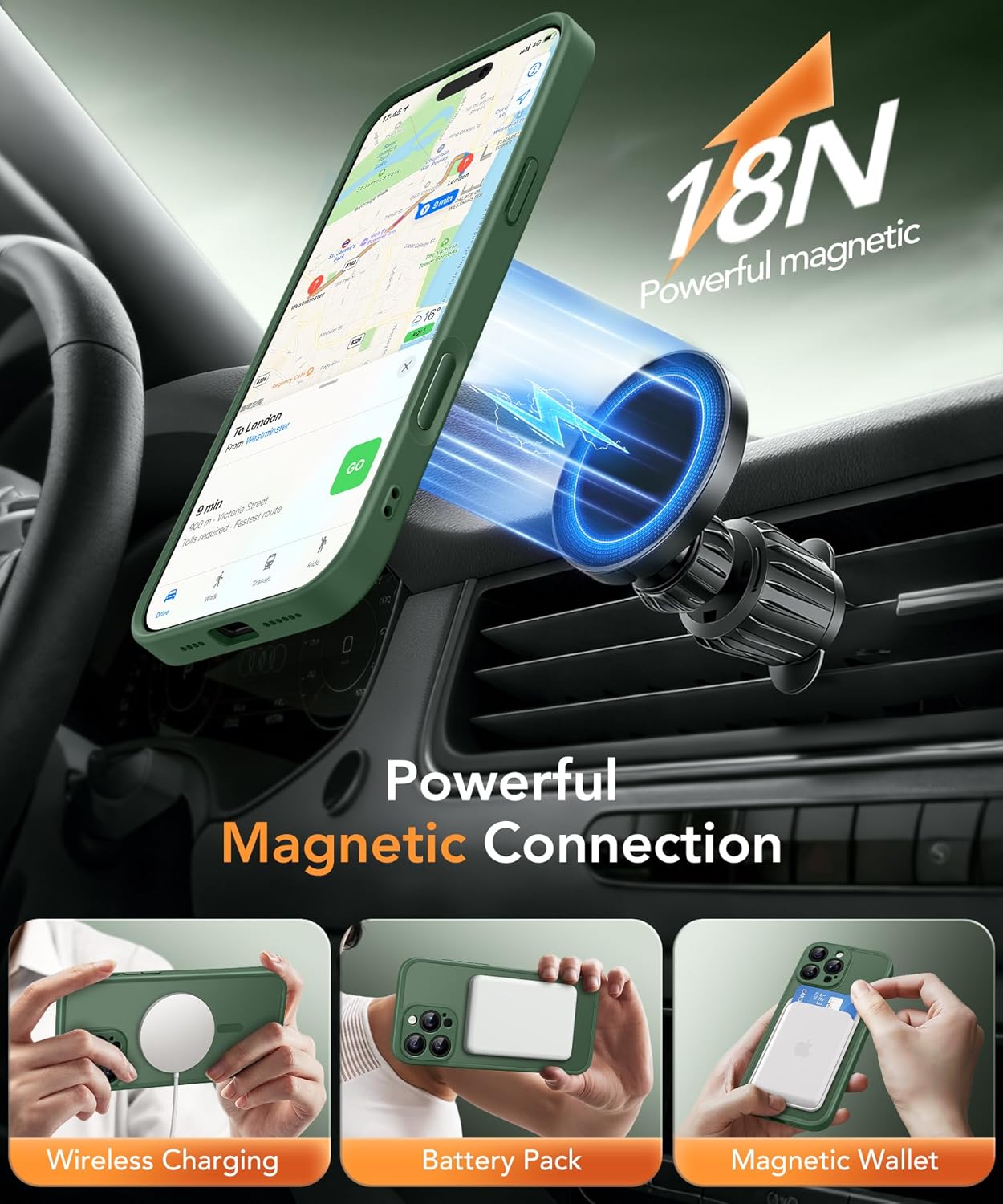 GolbinBox Magnetic for iPhone 16 Pro Case with Camera Control Button,Compatible with MagSafe,[Full Camera Protection][Privacy Screen Protector] Matte Translucent Phone Cover for iPhone 16 Pro(Green) - Image 3