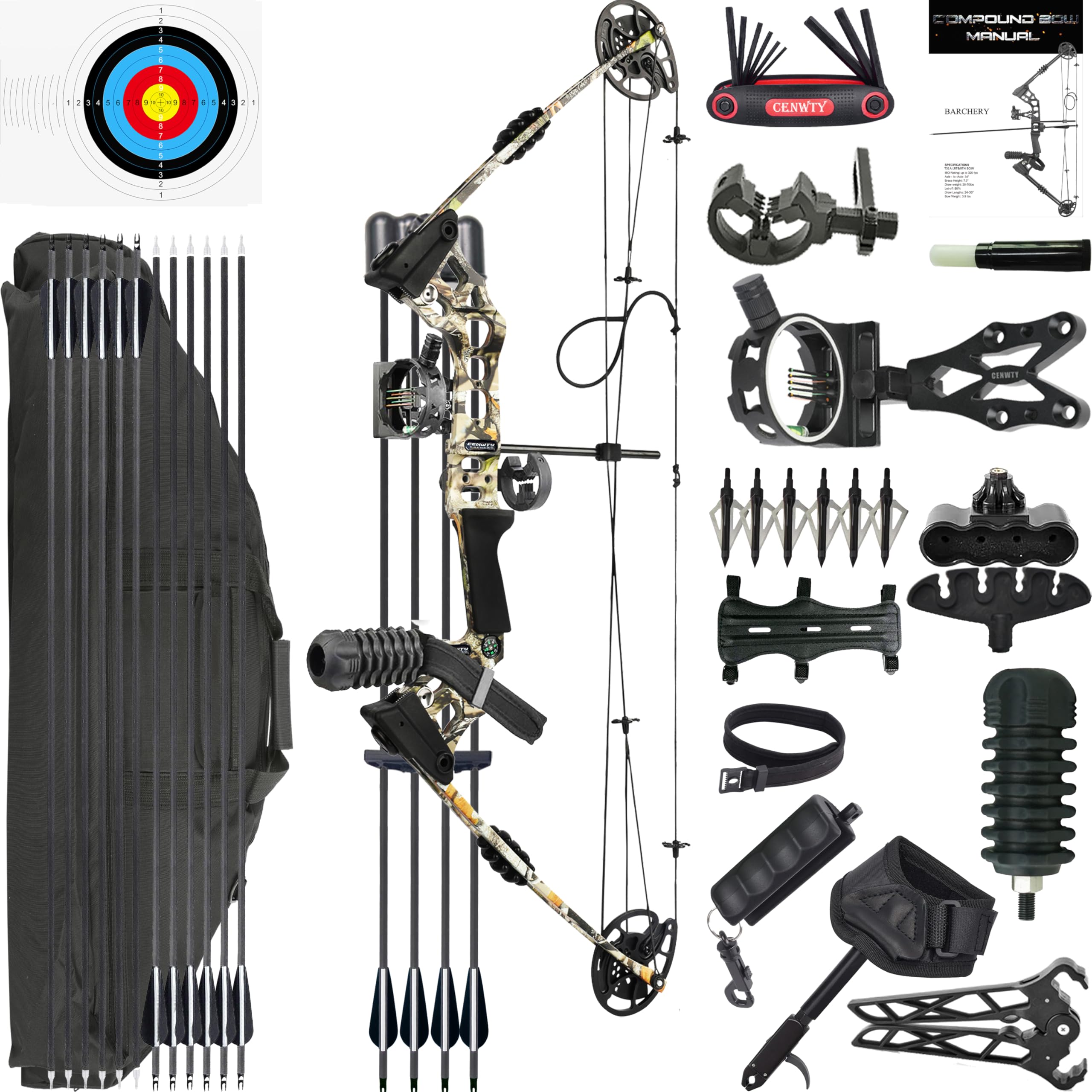 CENWTY Archery Compound Bow Set 20-70 LBS, Draw Length 24