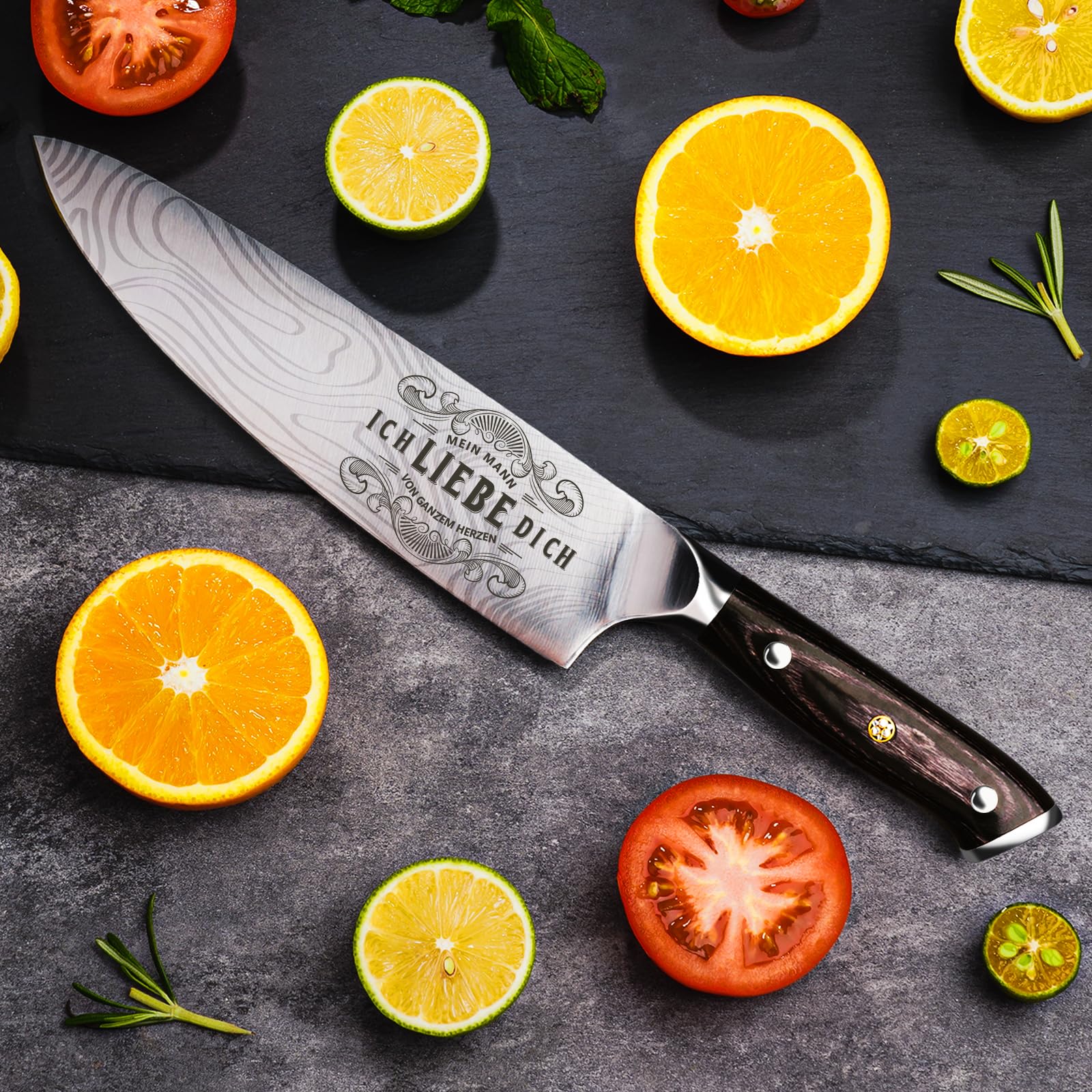 Funistree Küchenmesser Scharf Jahrestag Geschenk für Ihn - 34 Cm Kochmesser Profi Messer, Geschenke für Männer Partner, Ich Liebe Dich Geburtstagsgeschenk für Ehemann, Ergonomisch Chef Fleischmesser