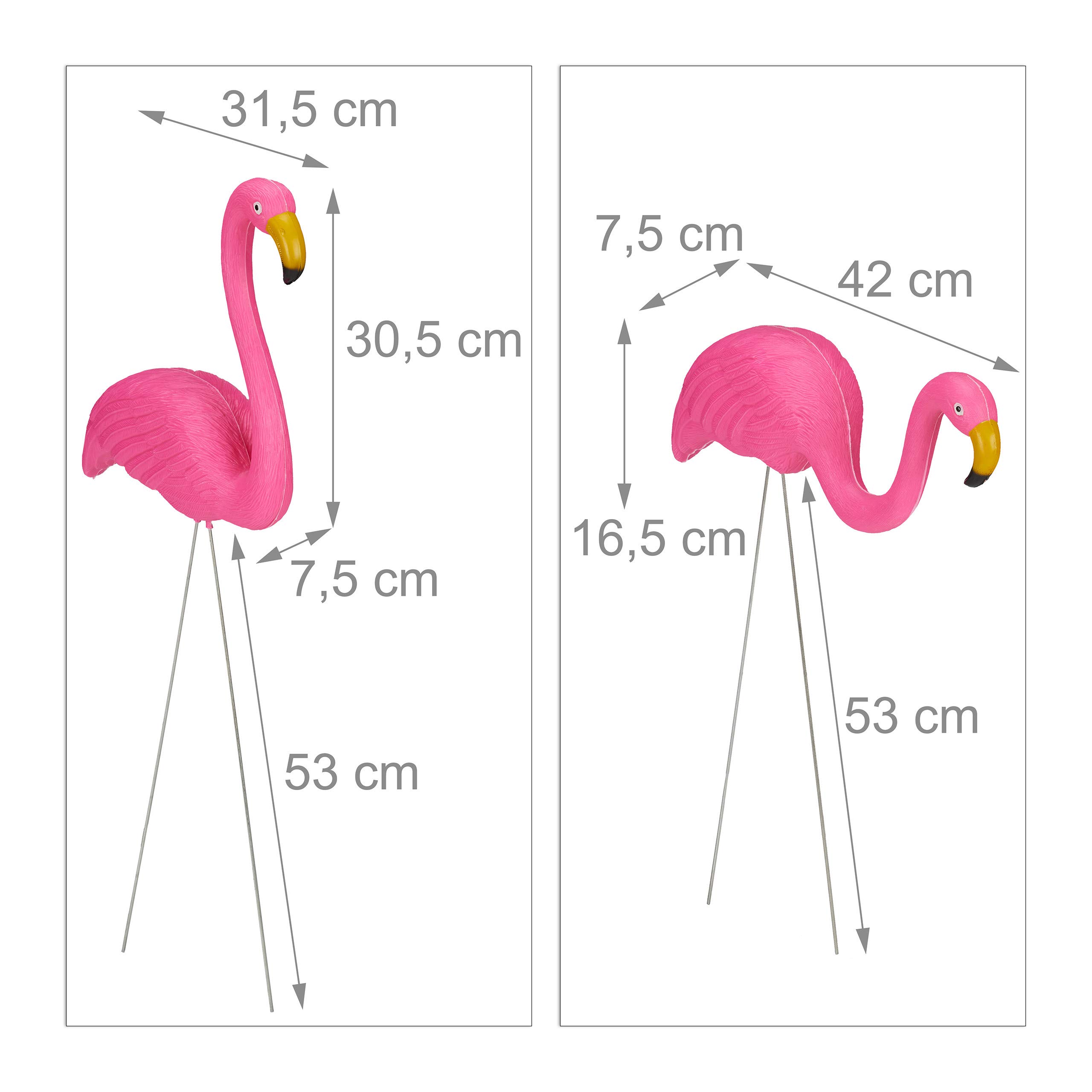 Relaxdays Fenicottero Decorativo, Set da 2, Arredo da Giardino, Fascino Tropicale, in Plastica e Metallo, 2 Misure, Pink