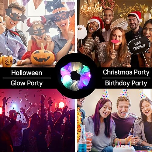 Miniatura 6 de 24 bandas elásticas para el cabello, bandas elásticas de colores que brillan en 3 modos de luz, bandas elásticas de neón para regalo de cumpleaños,