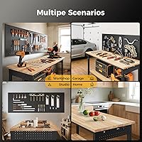 Vista 9 de CAMMOO Banco de trabajo de 60 pulgadas de altura ajustable con estante de almacenamiento, carga máxima de 2000 LBS, tablero de madera de caucho