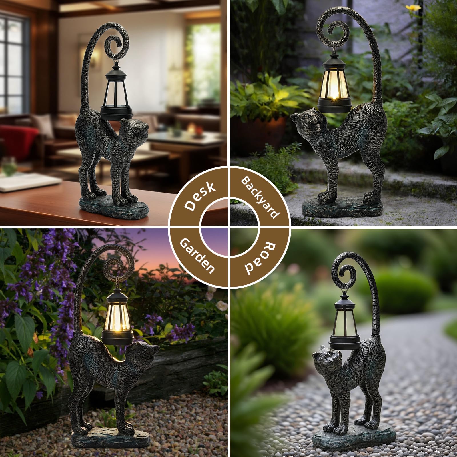 Statue solaire de jardin en forme de chat avec sculptures lumineuses LED étanches, statues mignonnes pour étang/cour, décoration extérieure, maison, pelouse, terrasse, animal en résine, cadeau