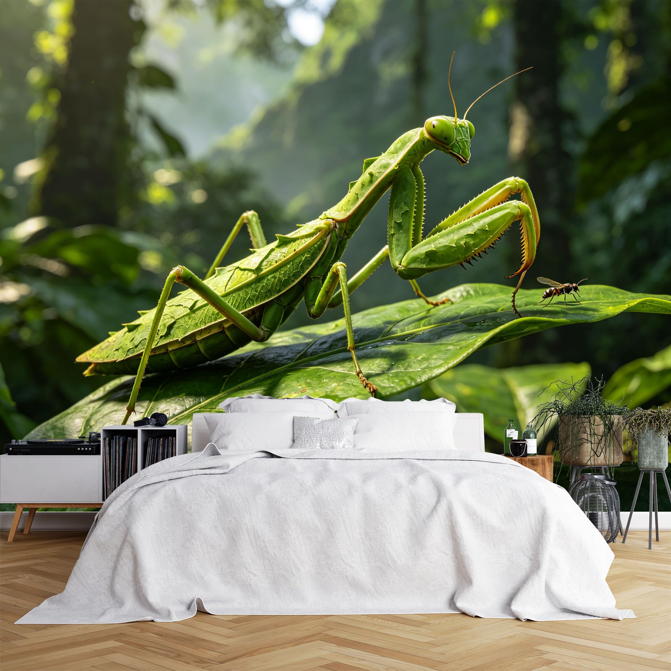 Lcythiazole Ch260615239 Custom Size Wall Murals Wild Mantis Insect Macro Nature Vivid Wall Stickers Self-Adhesive Wall Fabric (No Pvc) Removable Wallpaper For Study Bathroom