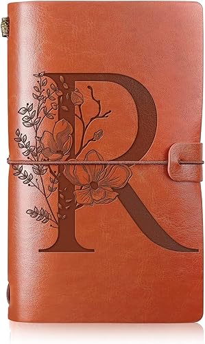 Miniatura 1 de Booson Diario de viaje de cuero con inicial, cuaderno con monograma, regalos de agradecimiento, diario personalizado, bloc de notas de escritura