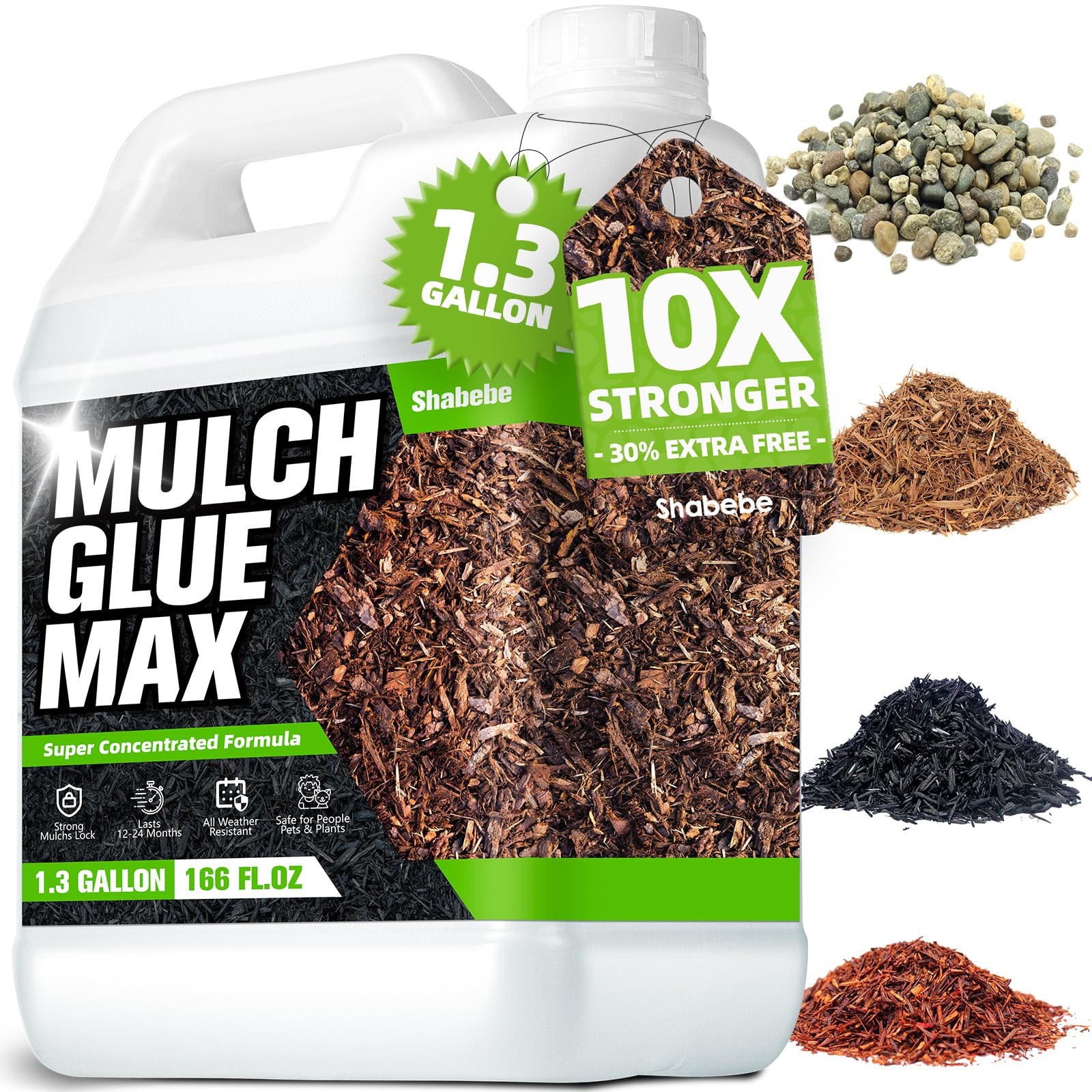 Shabebe Mulch Glue for Landscaping, 1.3 Gallon High-Concentration Rock Glue, Gravel Binder with Ultra-Stick Grip, Covers 3X More Area for Pea Gravel, Mulch & Pebbles, Long-Lasting & Non-Toxic - 1