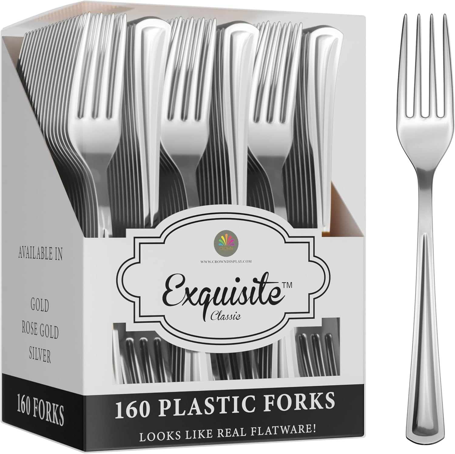 Exquisite Silver Plastic Forks Heavy Duty 160 Pieces Silver Plastic Silverware Heavy Duty Disposable Silverware Set, Disposable Forks Eating Utensils Sets Flatware Set For Parties