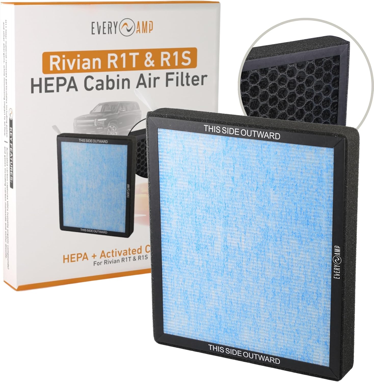 HEPA Cabin Air Filter Replacement with Activated Carbon - Compatible with Rivian R1T & R1S Gen1 & Gen2 Vehicles 2022 2023 2024 2025 2026