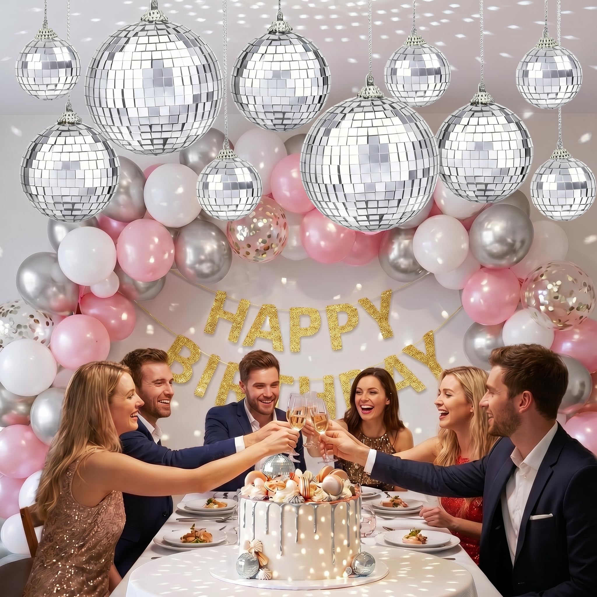 17 Stück Discokugel Ball Silber Spiegelkugel Discokugel Deko Discokugeln zum Aufhängen Disco Ball Cake Toppers Spiegelkugeln für Weihnachtsbaum Hochzeit DJ Lichteffekt Geburtstagsfeier