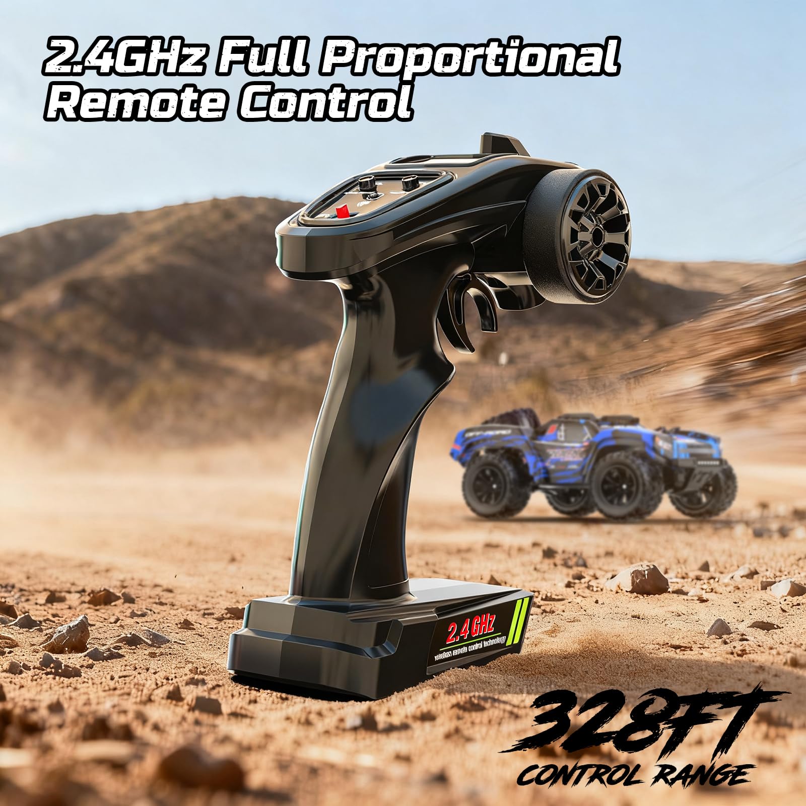 DEERC 9006E 1:12 RC Autos Erwachsene und Jungen, 45 km/h Offroad Short Course Truck, 4WD All Terrain Monstertruck, 2,4-GHz Auto mit 2 wiederaufladbaren Batterien, Ersatzreifen, LED-Leuchten