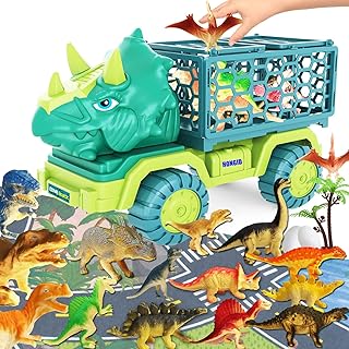 HONGID Dinosaur Truck Toys for Kids 3-5, Triceratops Car Toy with 15 Dino Figures,Large Activity Play Mat, Dinosaur Eggs, Dinosaur Play Set for Boys and Girls,, Stocking Stuffers