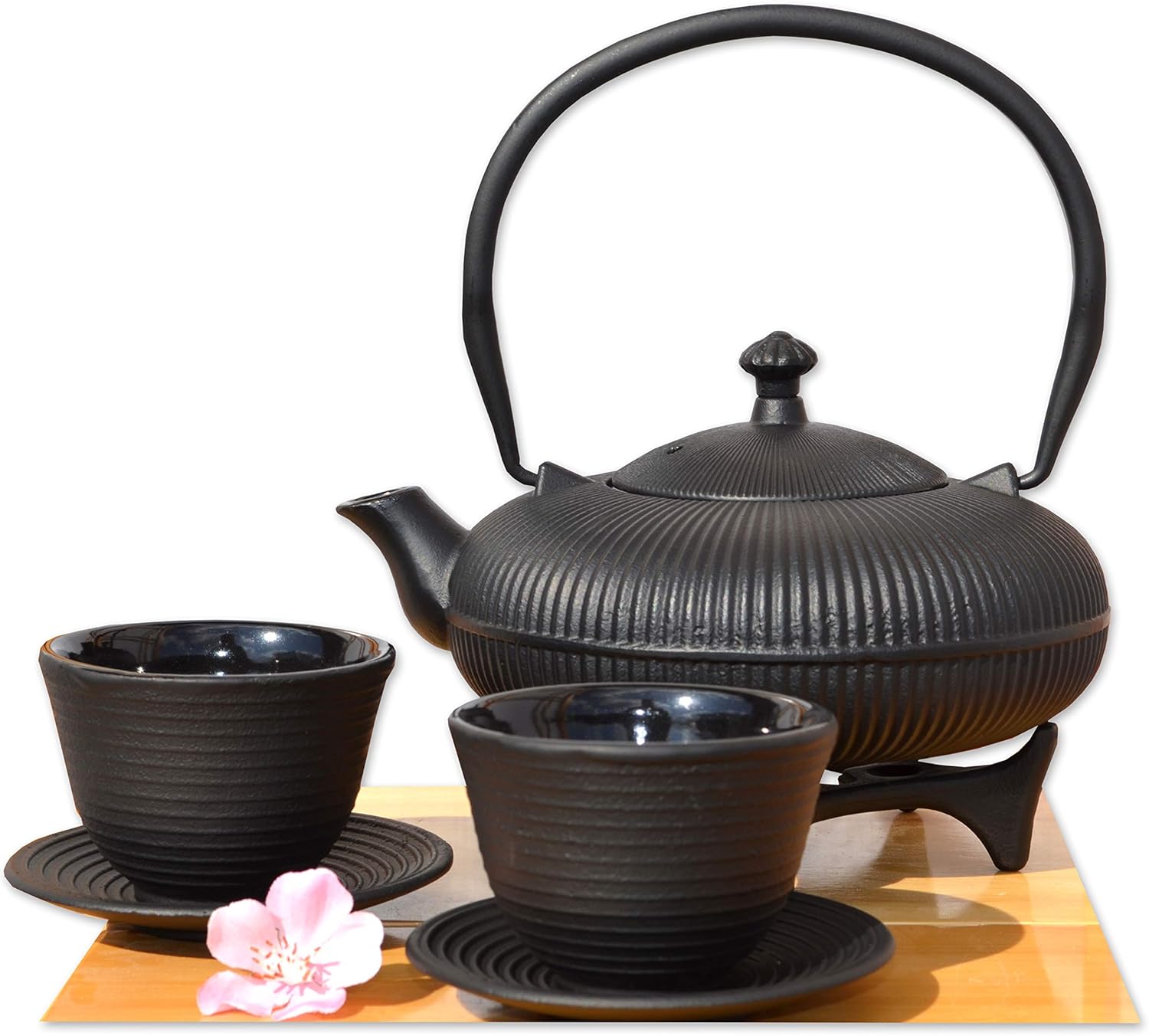 Zen Ripple Cups Star Trivet & Tetsubin Cast Iron Zen Mountain Black