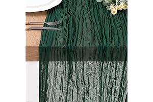 Emerald Green Crinkle Gauze Table Runner: 10ft Vintage Rustic Elegance