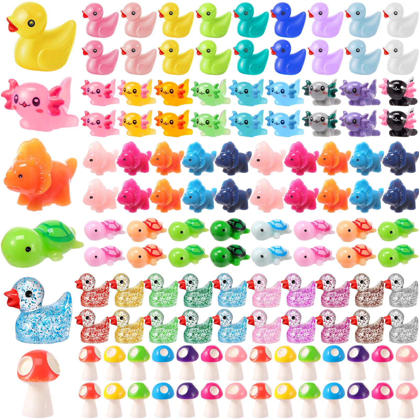 Barydat 200 Pcs Mini Resin Animals Figures Small Variety Animals to Hide Tiny Duck Axolotl Dinosaur Turtle Mushroom Figures for Christmas Easter Gifts Landscape Game Garden Decorations Garden Crafts