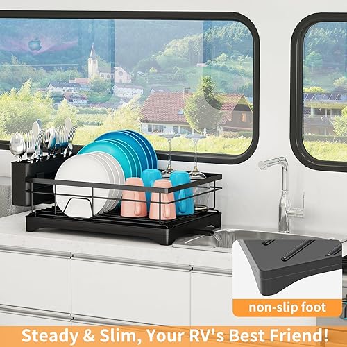 Miniatura 5 de coobest Escurridor de platos, escurridor de platos para encimera de cocina con soporte para utensilios, escurridor de platos para encimera de cocina