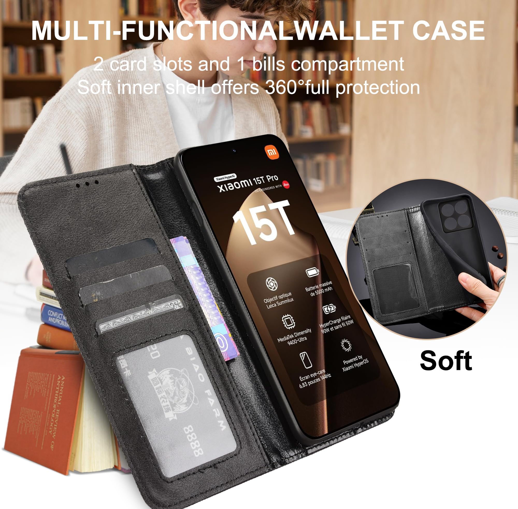 Ailicici Leder Hülle Für Xiaomi 15T - Mit RFID Schutz & Ständer Funktion