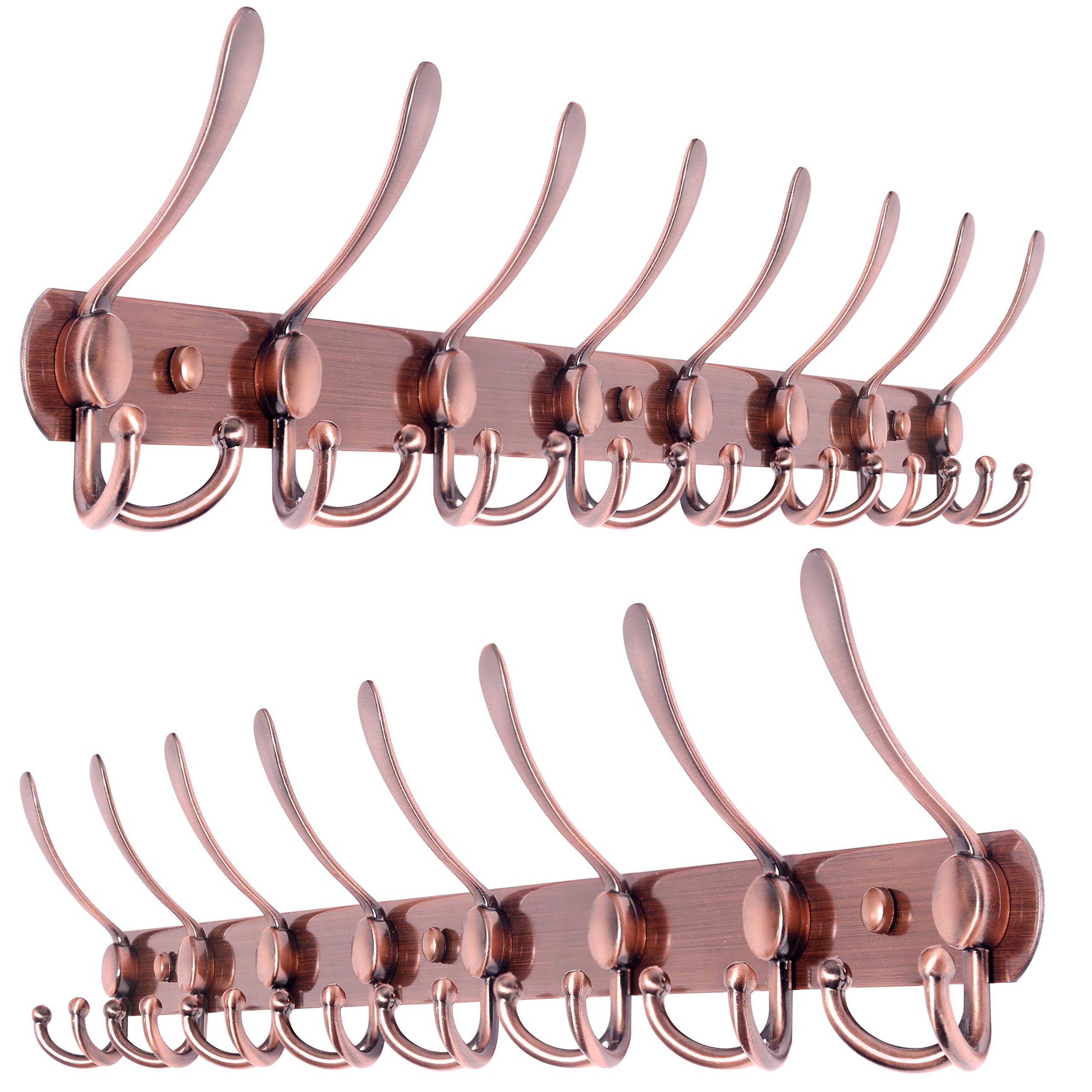 WEBI Coat Rack Wall Mounted Long,8 Tri Hooks for Hanging,75 cm Hook Rack,Hook Rail,Coat Hanger Wall Mount for Clothes,Jacket,Hats,Antique Copper,2 Packs