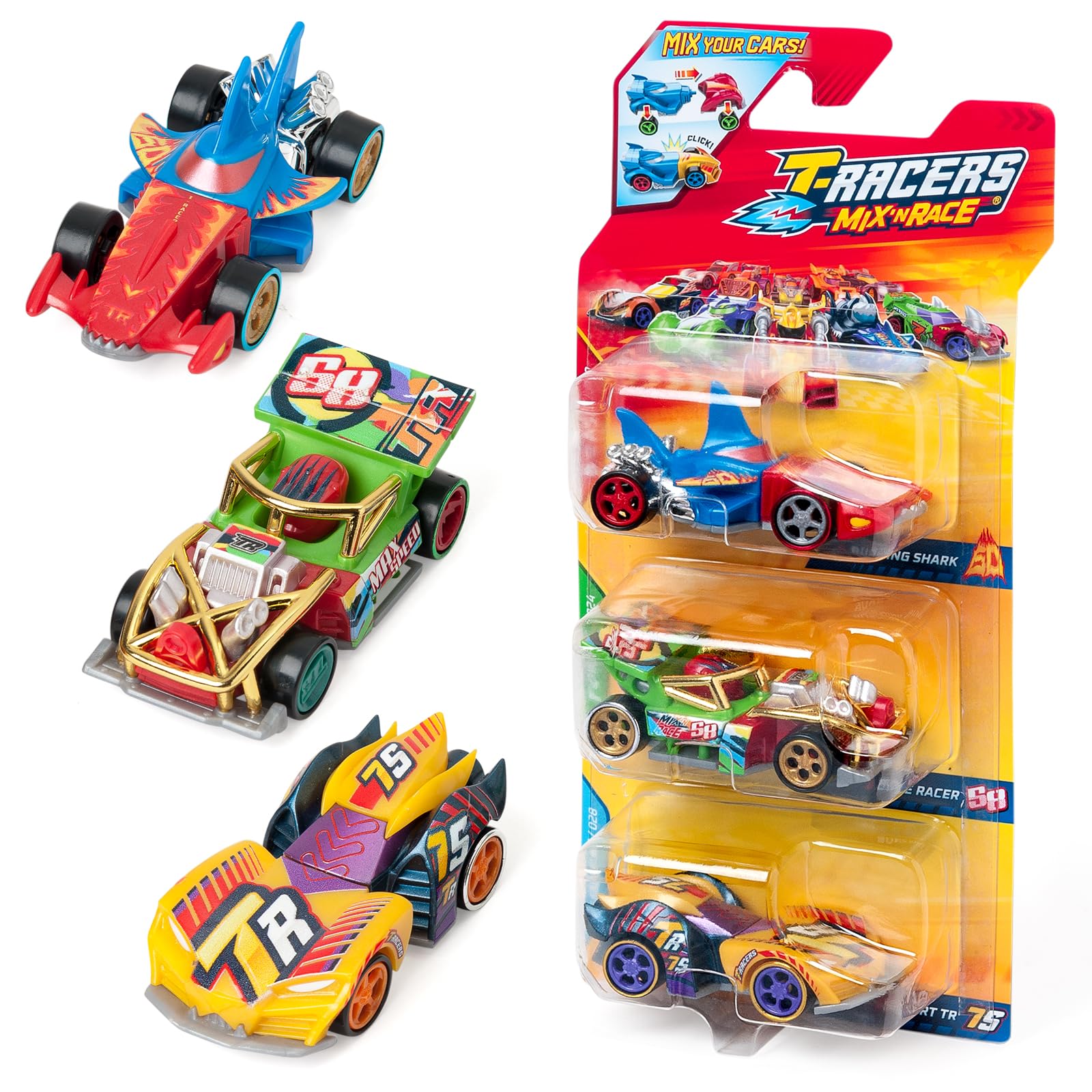 T-RACERS Mix ´N RACE 3 Pack - Pack of 3 collectible cars. Each car can be split in two with interchangeable parts and wheels. Pack 7/12
