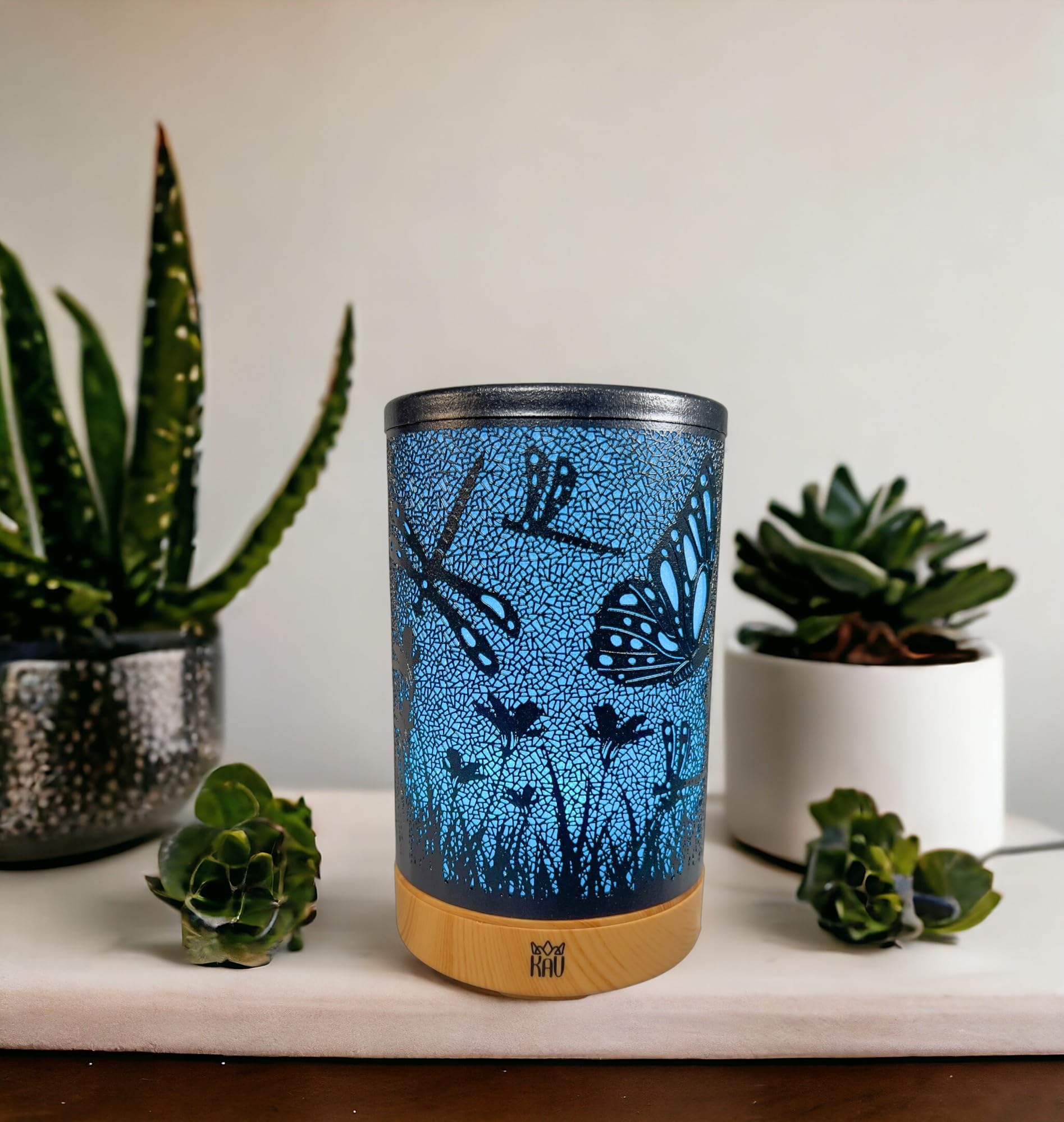 Aromatherapy Diffuser, KAV Shadow of The Butterfly Black Metal Essential Oil Diffuser, 150ml Ultrasonic Cool Mist Home Humidifier Diffusers, LED Lighting and Auto Shut-Off, Essential Oil Included