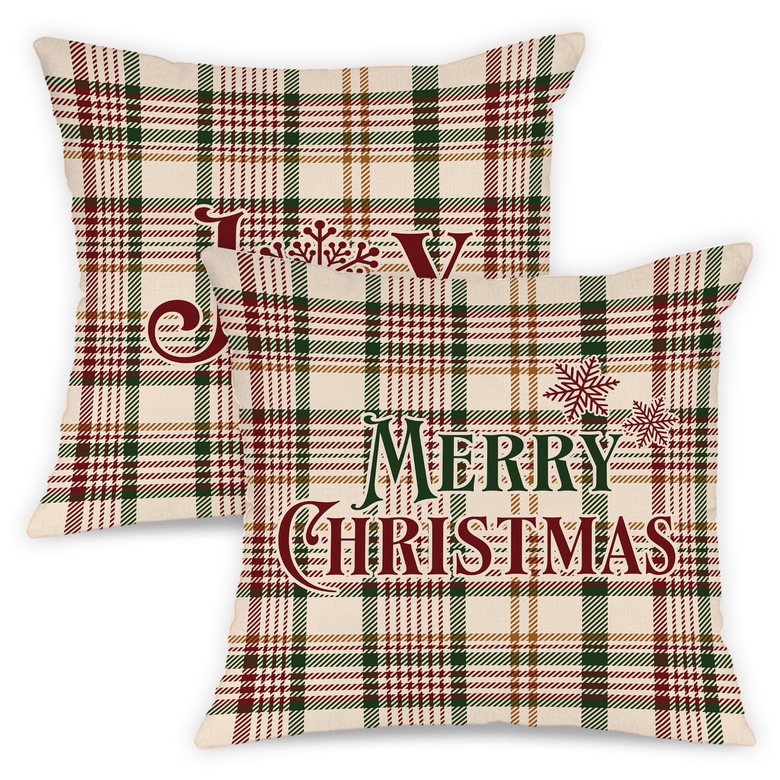 Lanpn 16x16 Christmas Throw Pillow Covers Set of 2, Plaid Christmas Pillow Covers Decorative Pillow Covers Xmas Cushion Cases for Winter Home Couch Sofa Decor 40x40cm (White)