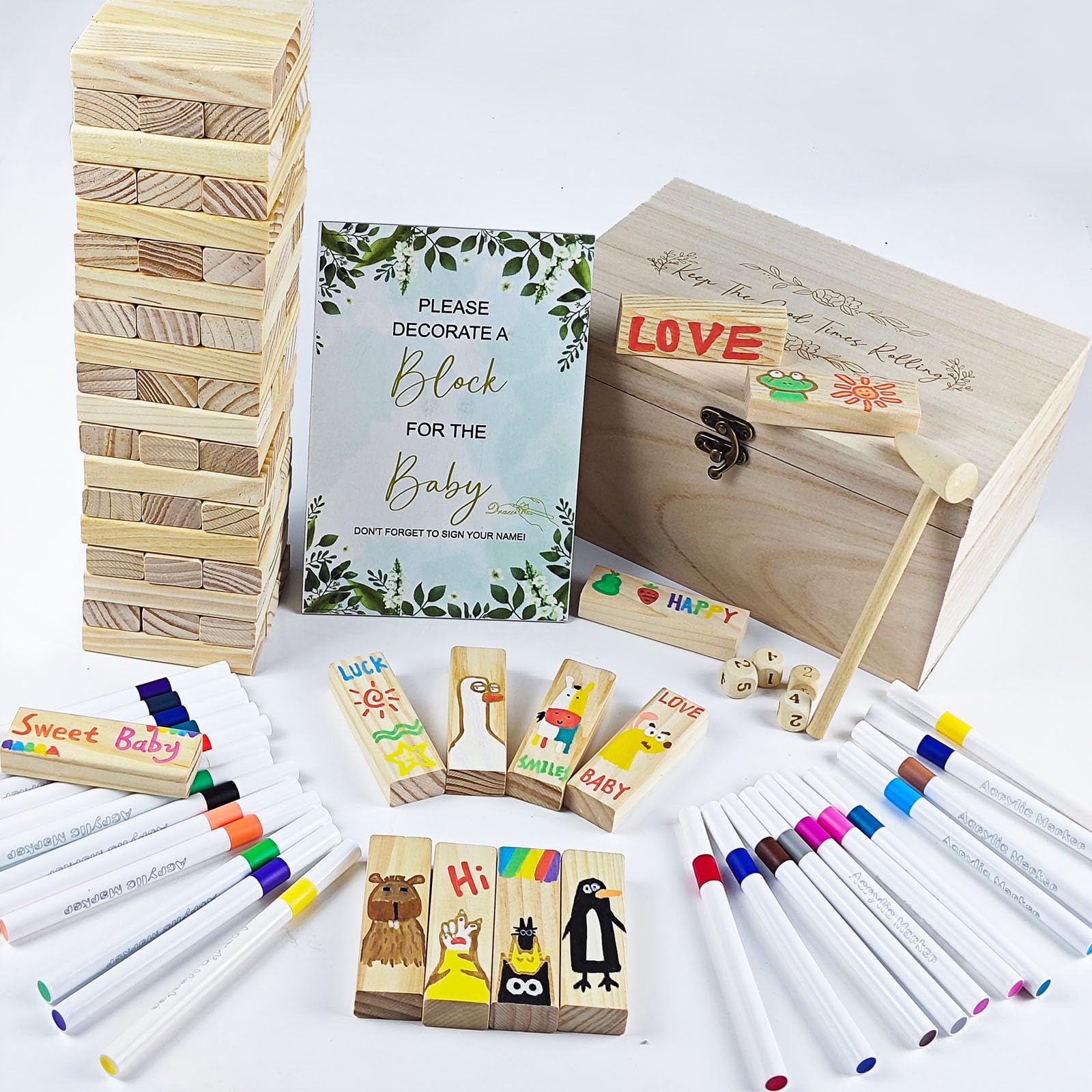 EIGTWEN Kit de 101 piezas de señales de juegos divertidos para baby shower, animadas actividades de juegos de baby shower con 2 formas de jugar para invitados, actividades únicas y creativas adecuadas