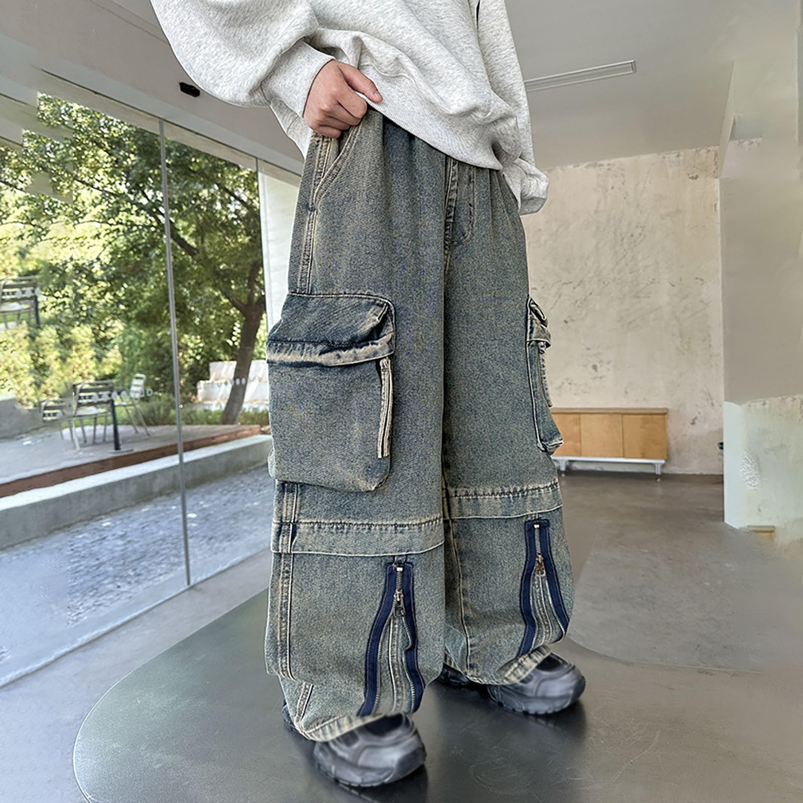 Genérico Pantalon Vaquero Niño - Pantalones Vaqueros Cargo para Niños Cómodos Y Duraderos Informales con Múltiples Bolsillos Elegantes Largos para Uso Diario Al Aire Libre Y Escolar