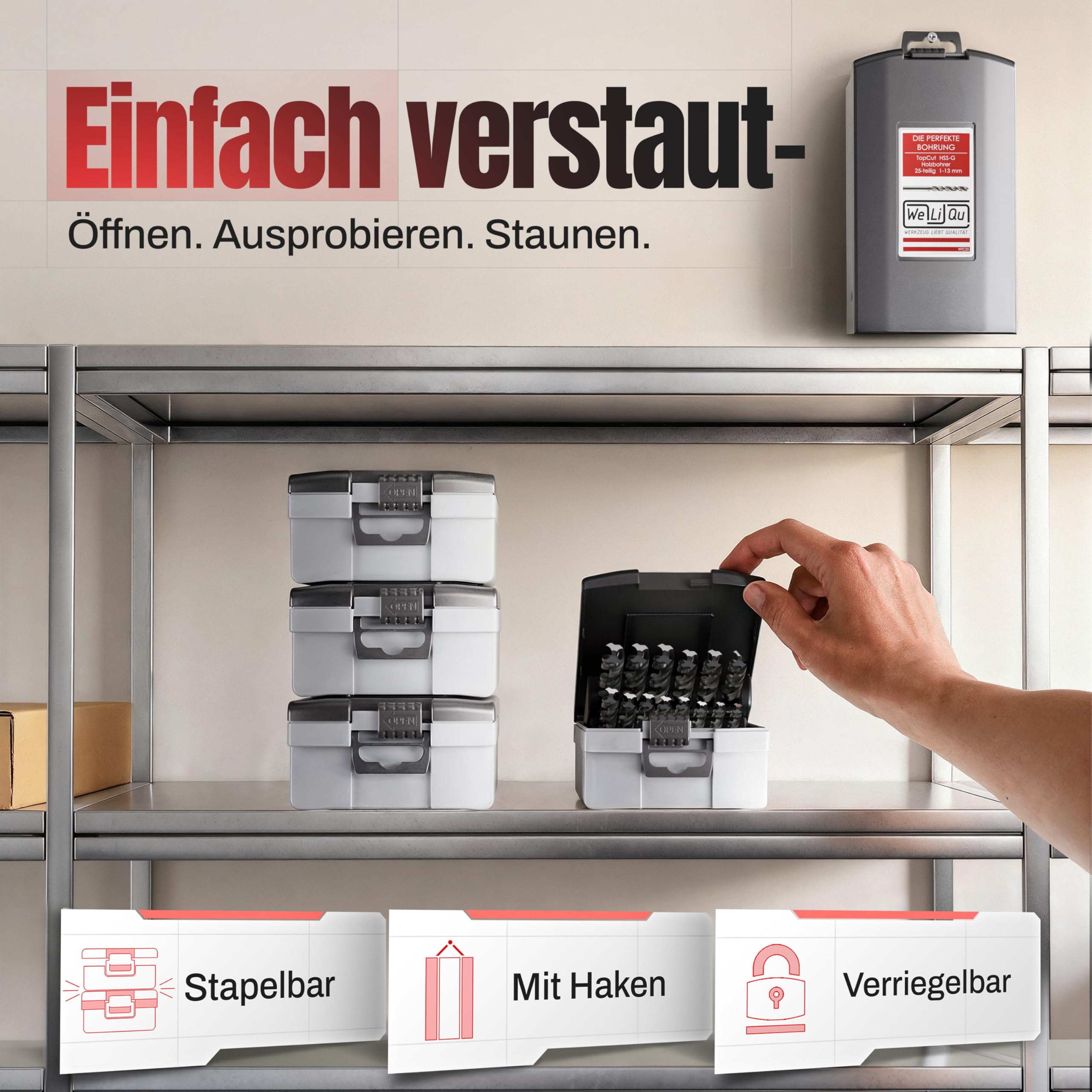 WELIQU 25-tlg. Holzbohrer Set 1-13 mm für Hart- und Weich-Holz - ACHTUNG: Sehr scharfe Bohrer aus widerstandsfähigem HSS-G Stahl in 0,5 mm Schritten