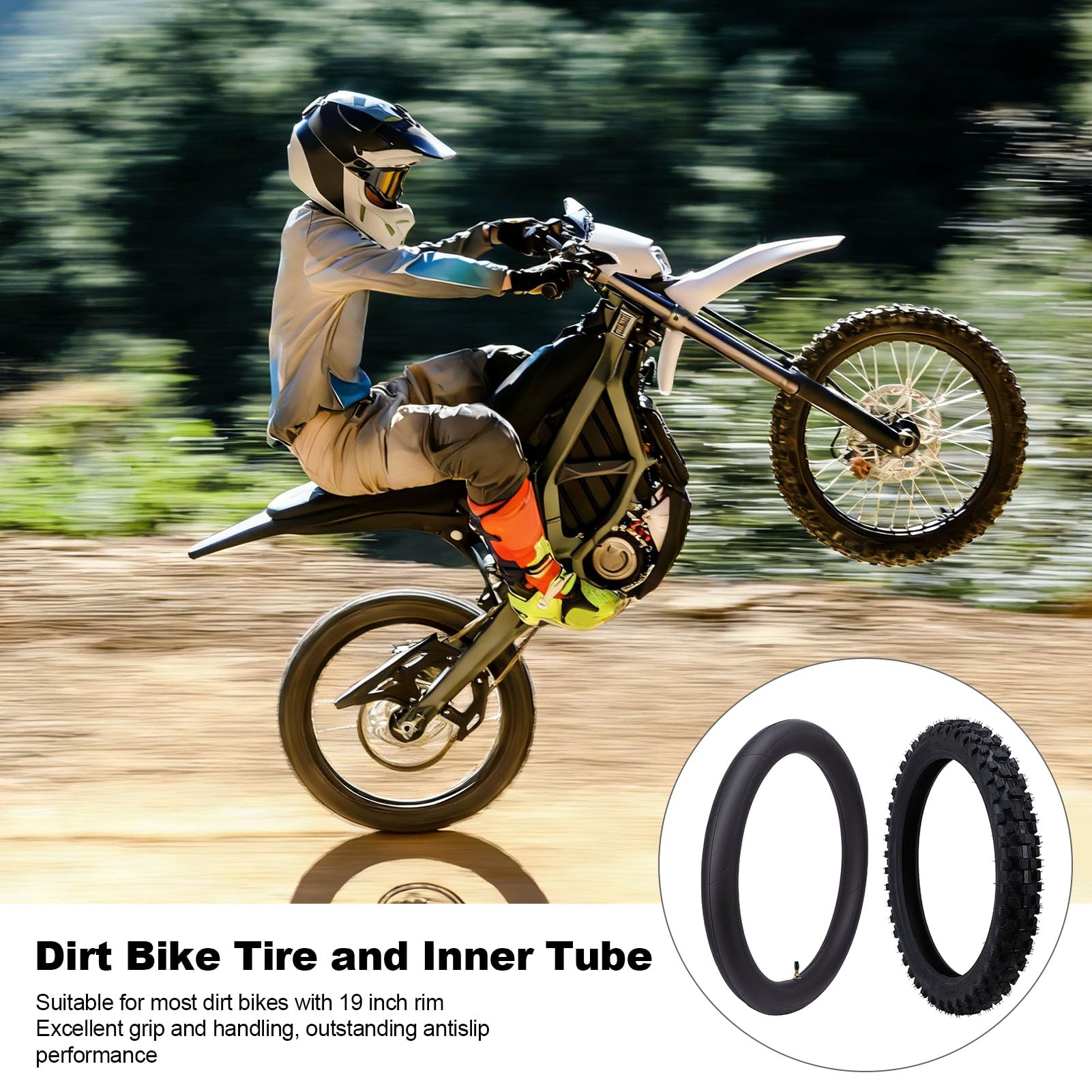 Tbest 80/100-19 Dirt Bike-Reifen mit 3,00-19 Innenschlauch, Offroad-Motorradreifen, Verbesserte Traktion und Griffigkeit, Verbesserter Fahrkomfort, Schnee-, Schlamm- und Sandreifen,