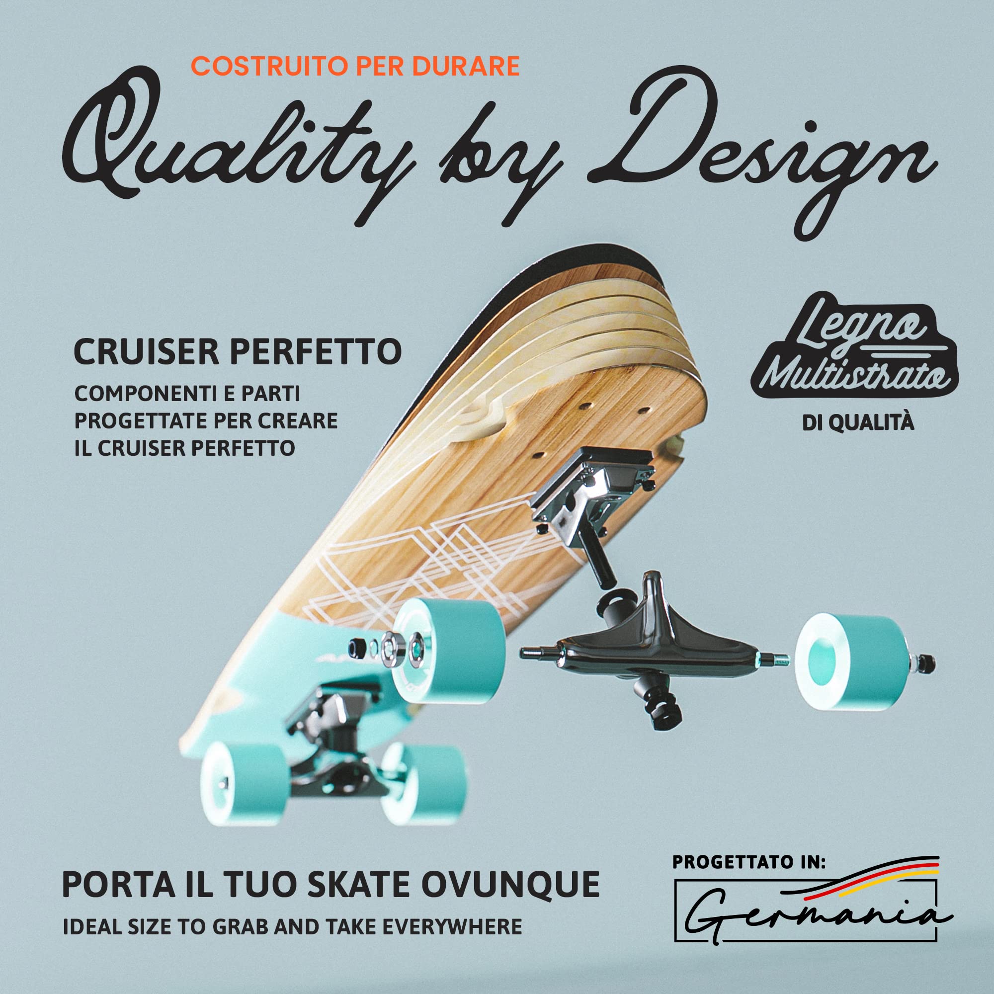 Apollo Mini-Longboard | Midi Cruiser | Skateboard cruiser da 70cm (30x8) | Maneggevole Skate in Legno e in Stile Vintage con Cuscinetti a Sfera High Speed ABEC 9